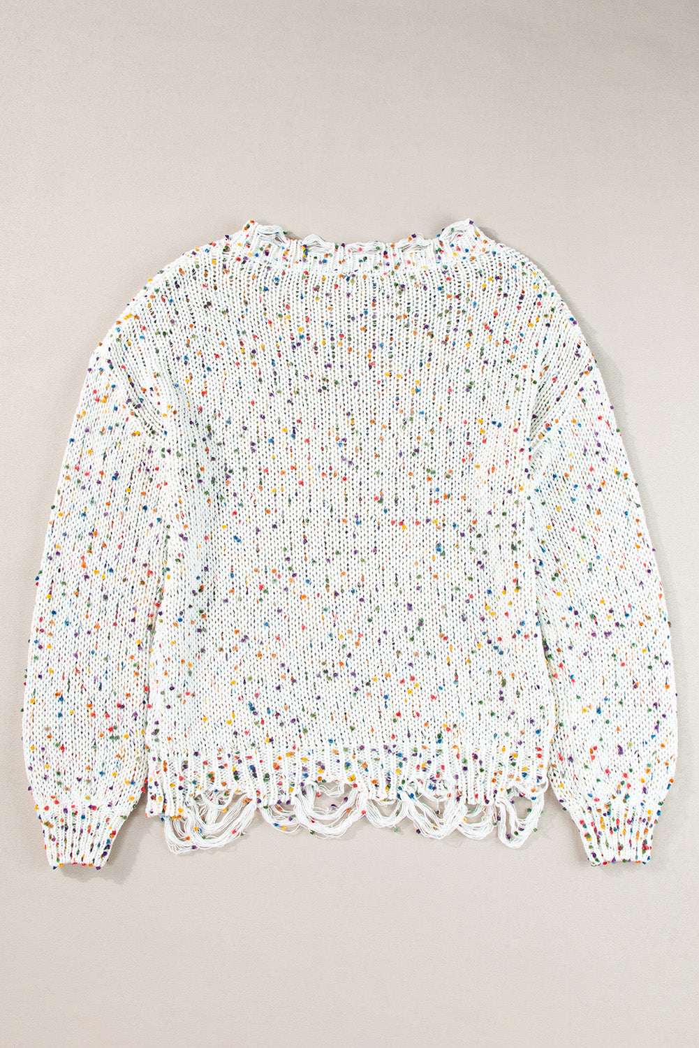 White Confetti Rib Knit Long Sleeve Cardigan