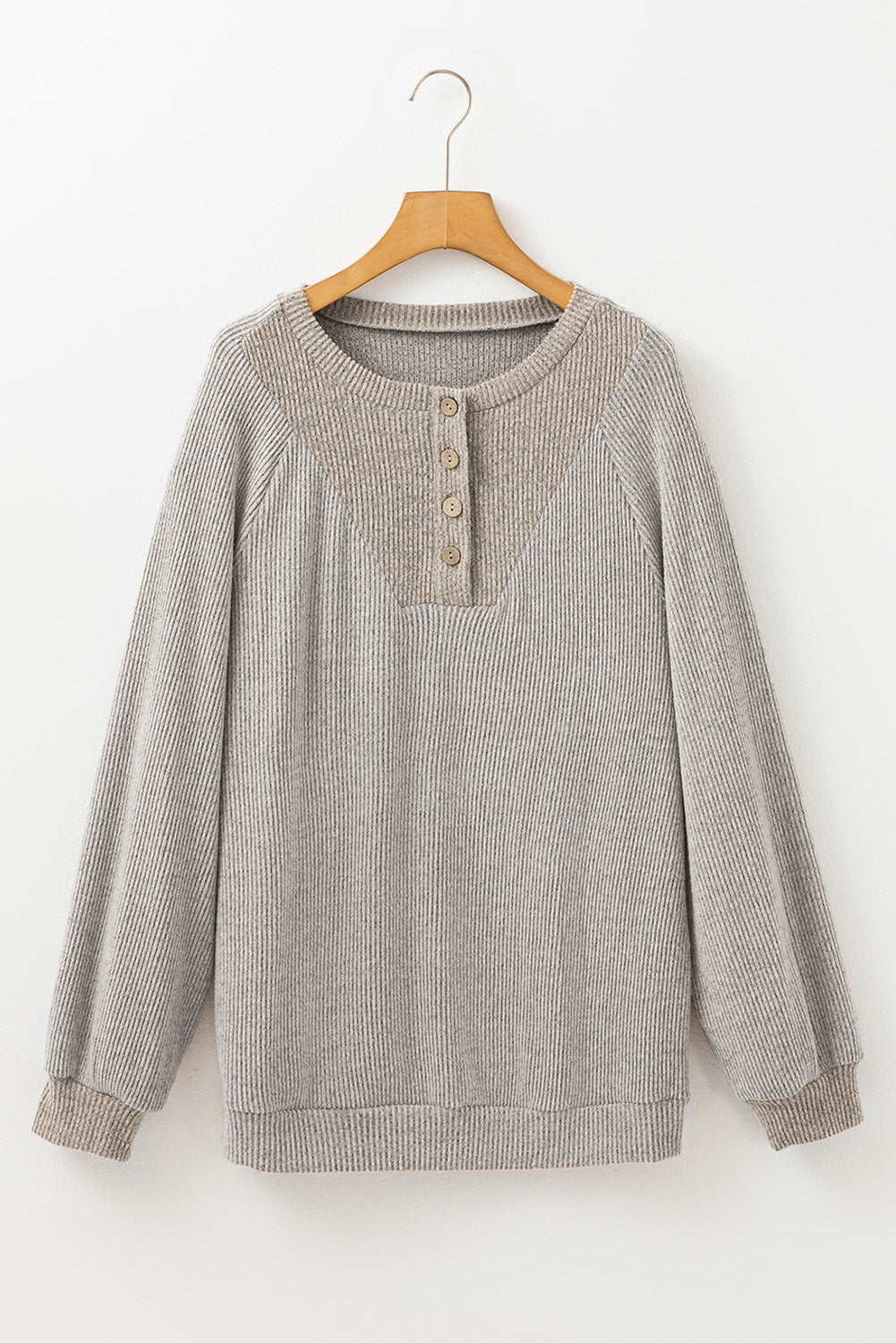 Contrast Ribbed Loose Fit Long Sleeve Top