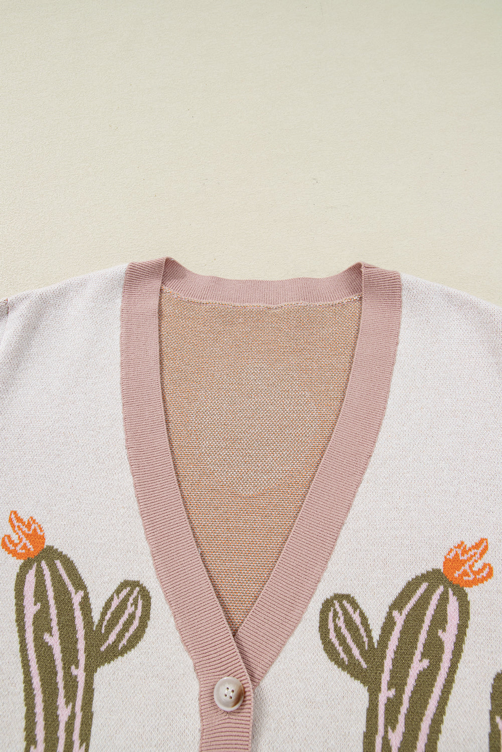 Apricot Western Desert Cactus Print Plus Size Button Cardigan Sweater