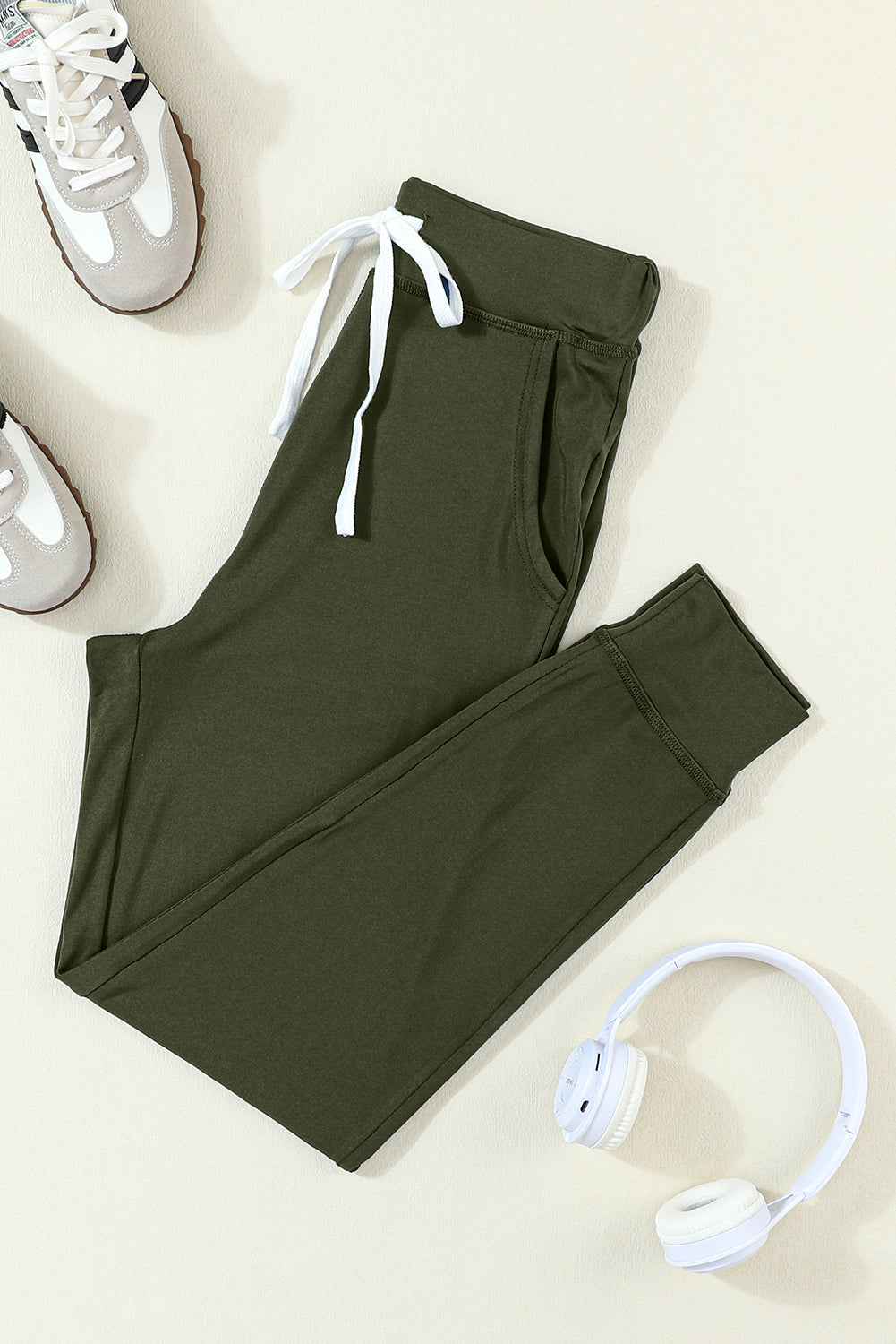 Black Drawstring Elastic Waistband Pocketed Joggers