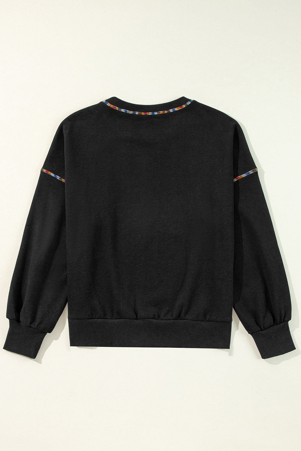 Black Colorful Stitch Trim Sequin Patched Santa Claus Baggy Sweatshirt