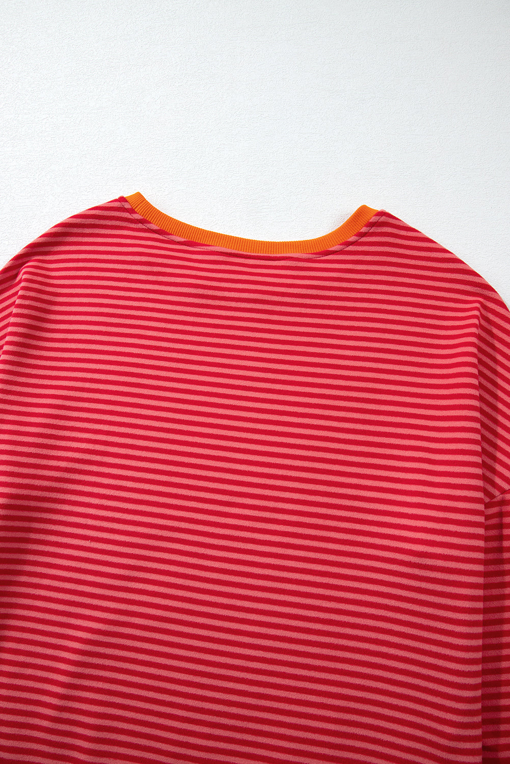 Orange Stripe Plus Size Drop Shoulder Long Sleeve Buttoned Decor Top