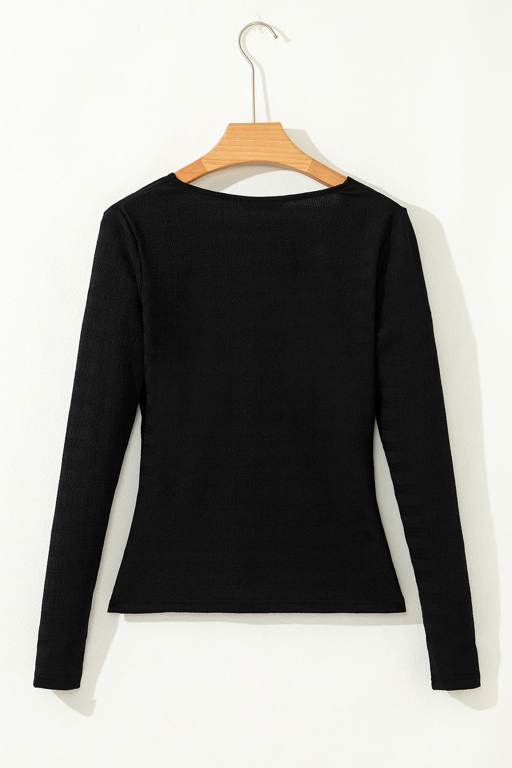 Moonlight Jade Textured Twist Front V Neck Long Sleeve Slim Solid Color Top