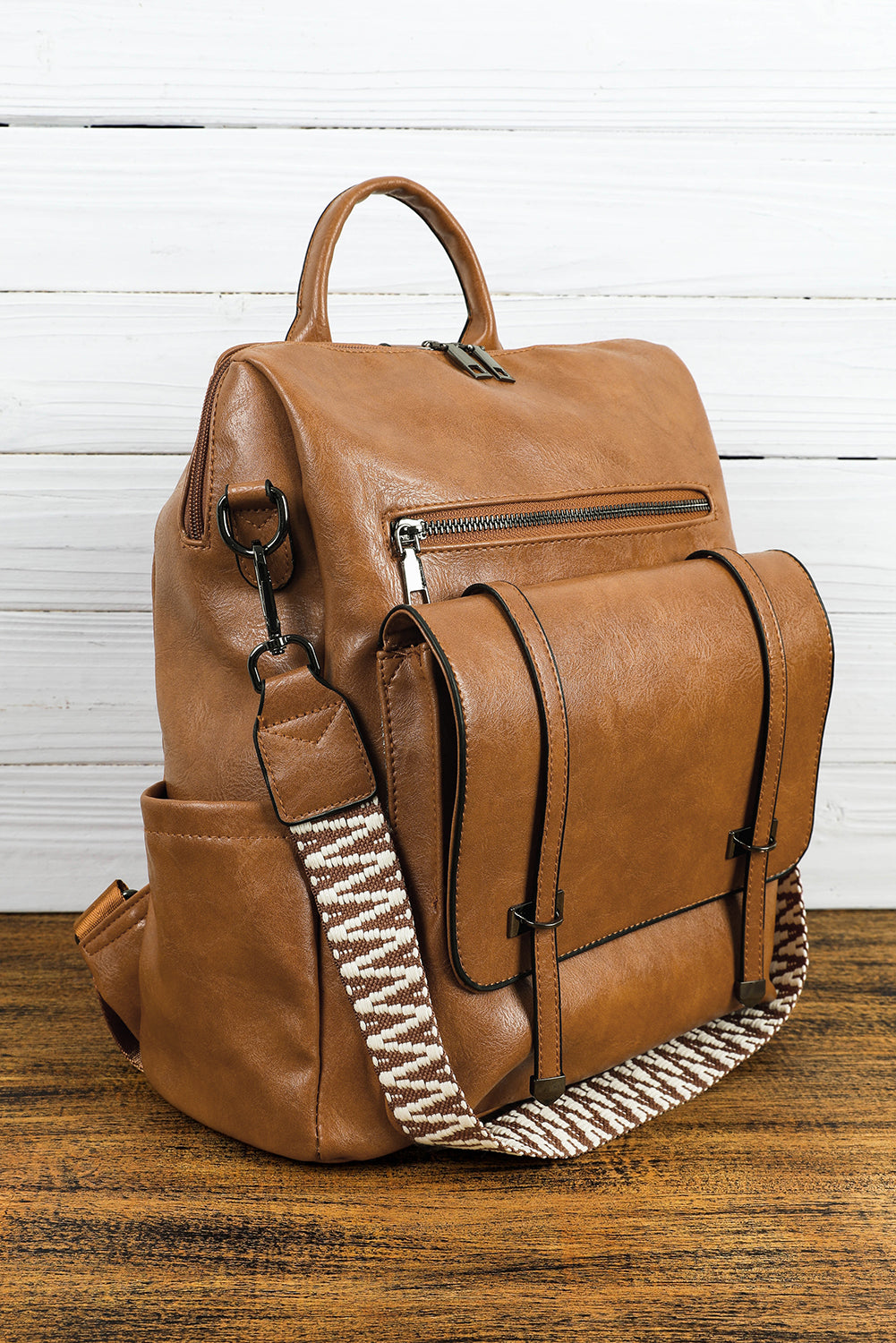 Brown Tassel Decor Retro PU Large Capacity Backpack