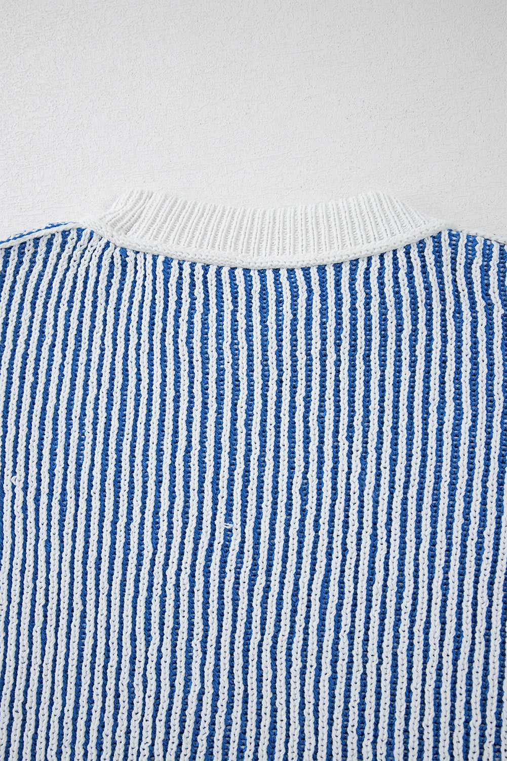 Bright Pink Striped Textured Knit Contrast Edge Loose Sweater