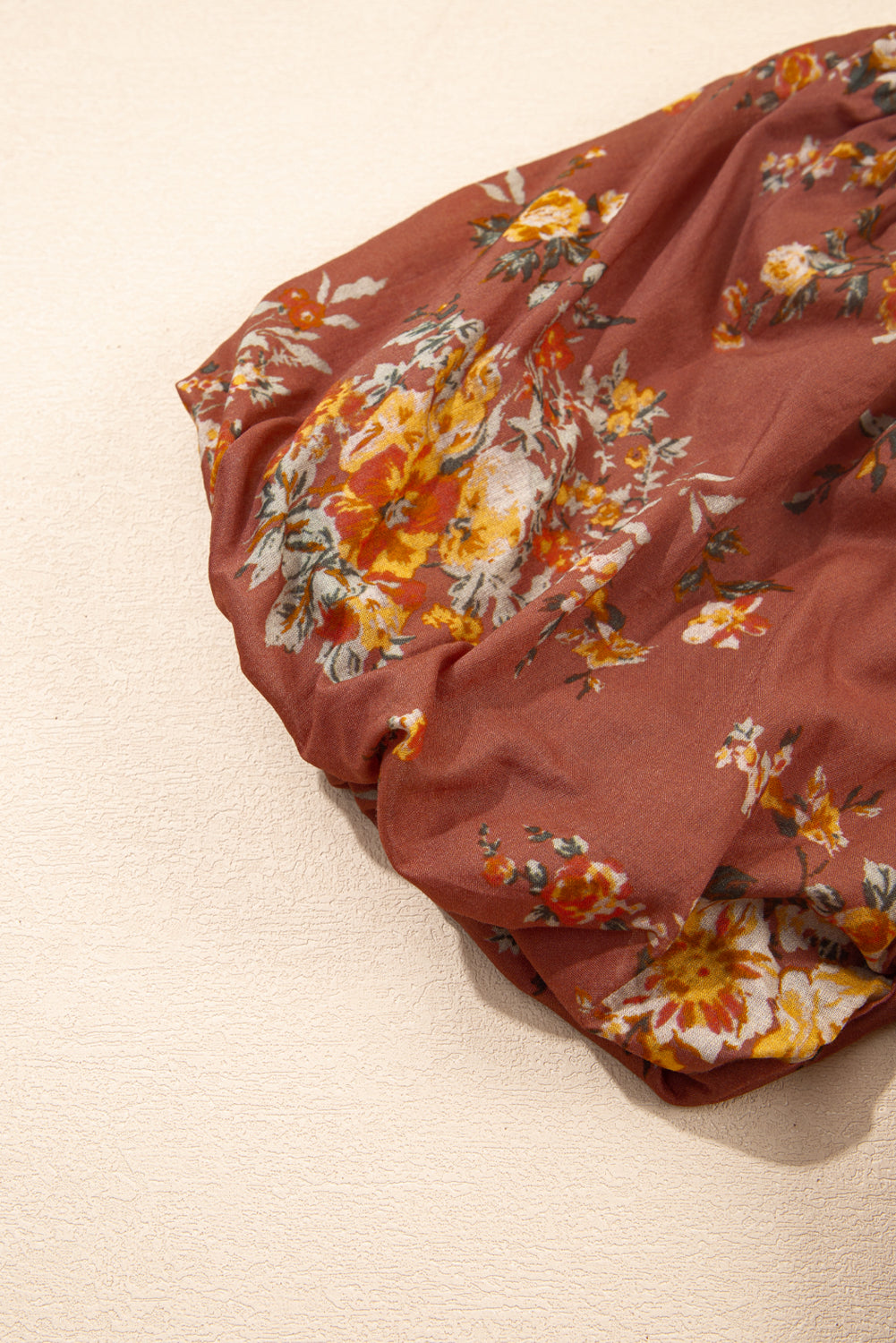 Red Floral Puff Sleeve Square Neck Knot Open Back Mini Dress