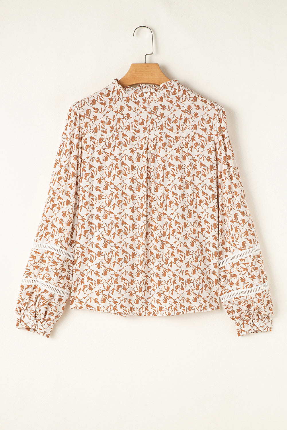 Green Printed Lace Detail Floral Puff Sleeve Fall Shirt