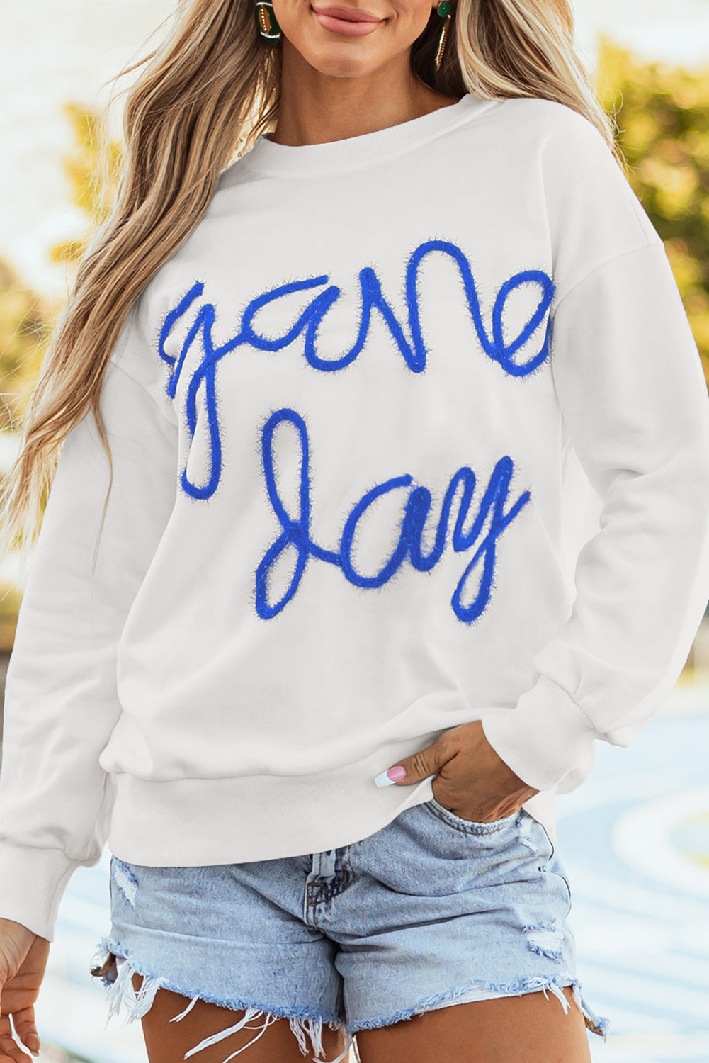 Russet Orange Tinsel Game Day Drop Shoulder Graphic Sweatshirt