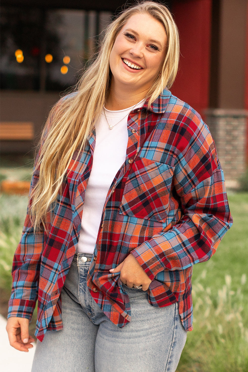 Red Plaid Print Loose Vintage Shirt