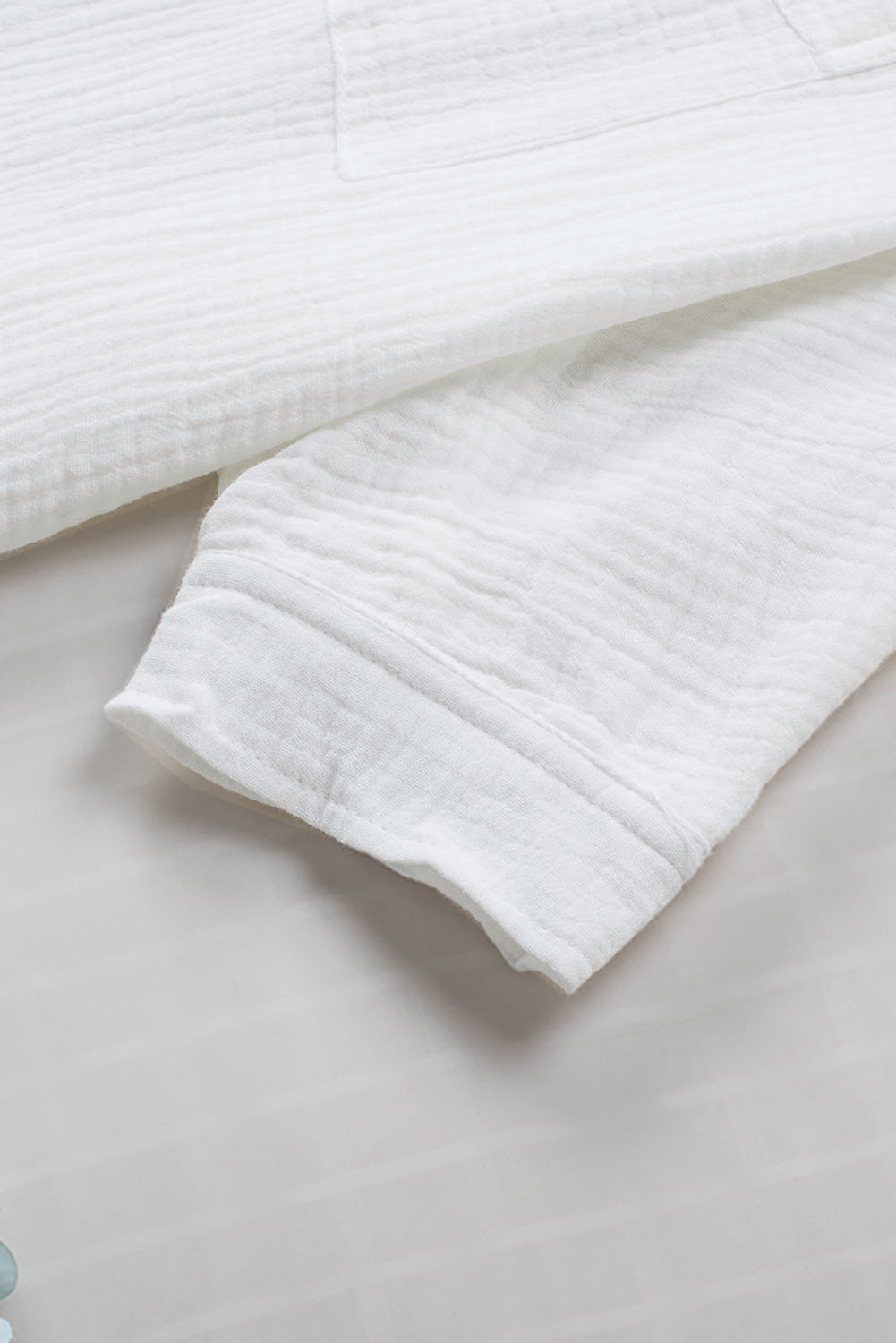 White Textured Cotton Gauze Single Chest Pocket 3 4 Sleeve Oversize Shirt