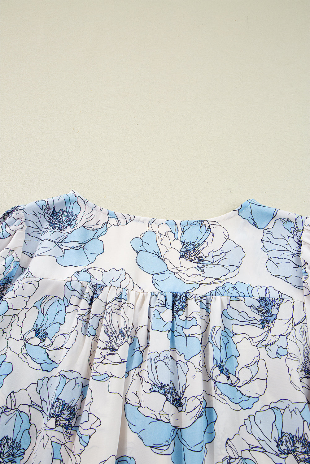 Sky Blue Floral Print Tie Neck Long Sleeve Flowy Mini Dress