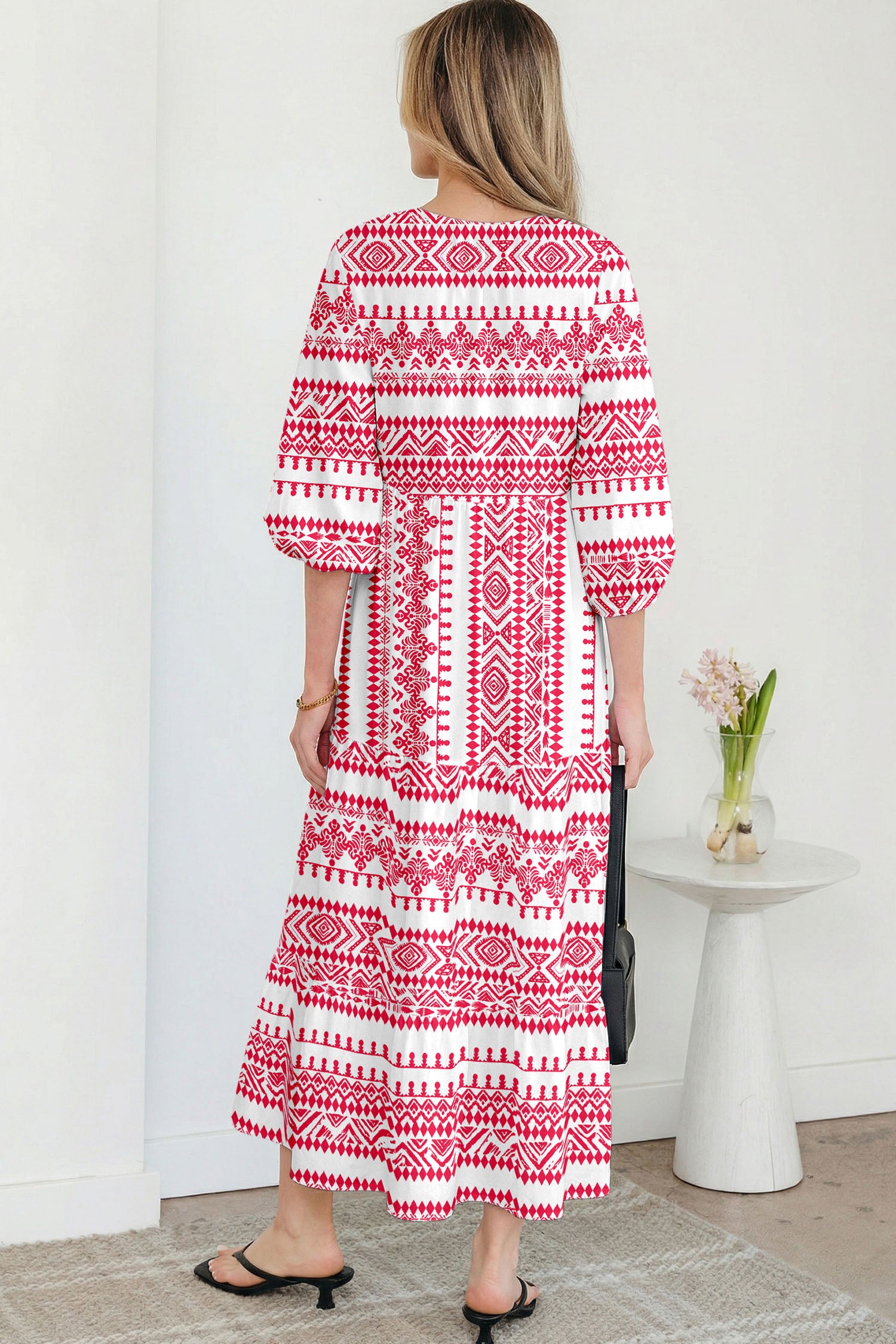 Sky Blue Boho Printed Half Sleeve Maxi Dress