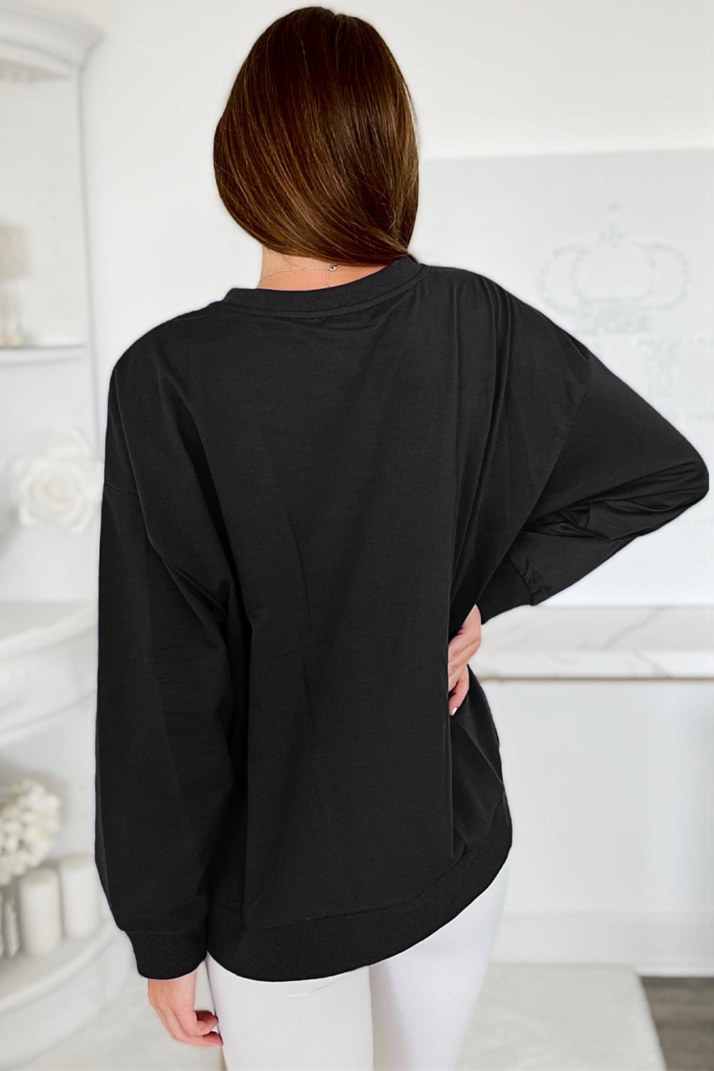 Russet Orange Tinsel Game Day Drop Shoulder Graphic Sweatshirt
