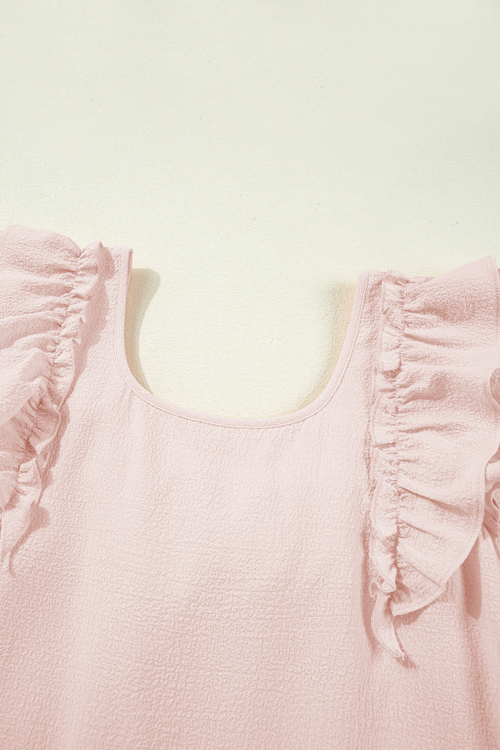 Beau Blue Textured Bow Knot Frilled Butterfly Sleeve Blouse