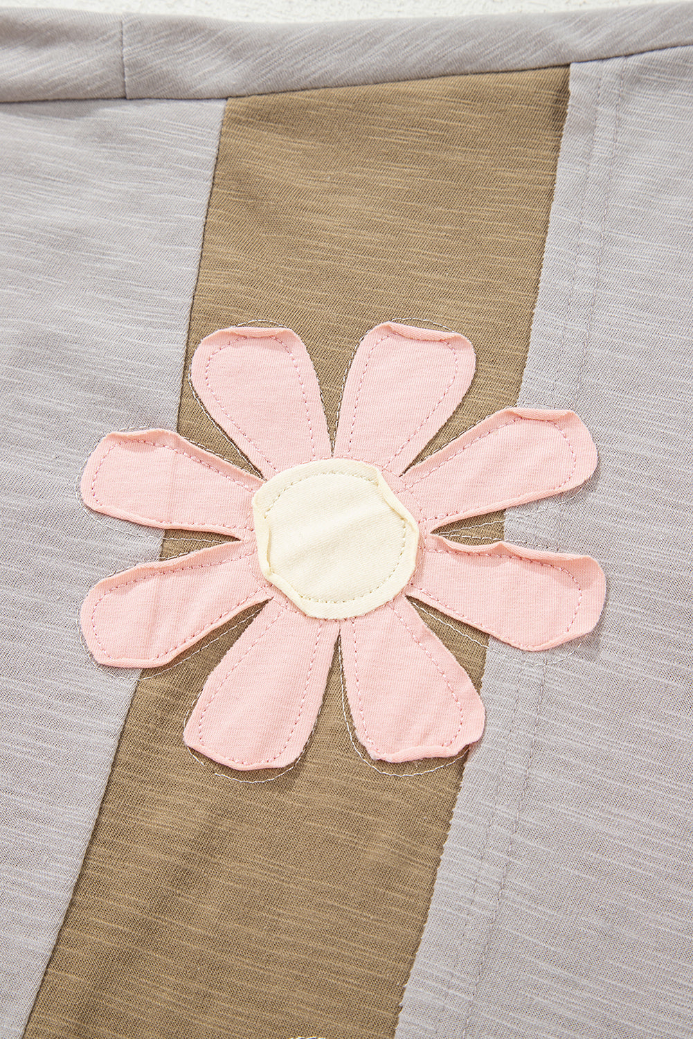 Light Blue Flower Patched Exposed Seam Bracelet Sleeve Oversized T Shirt