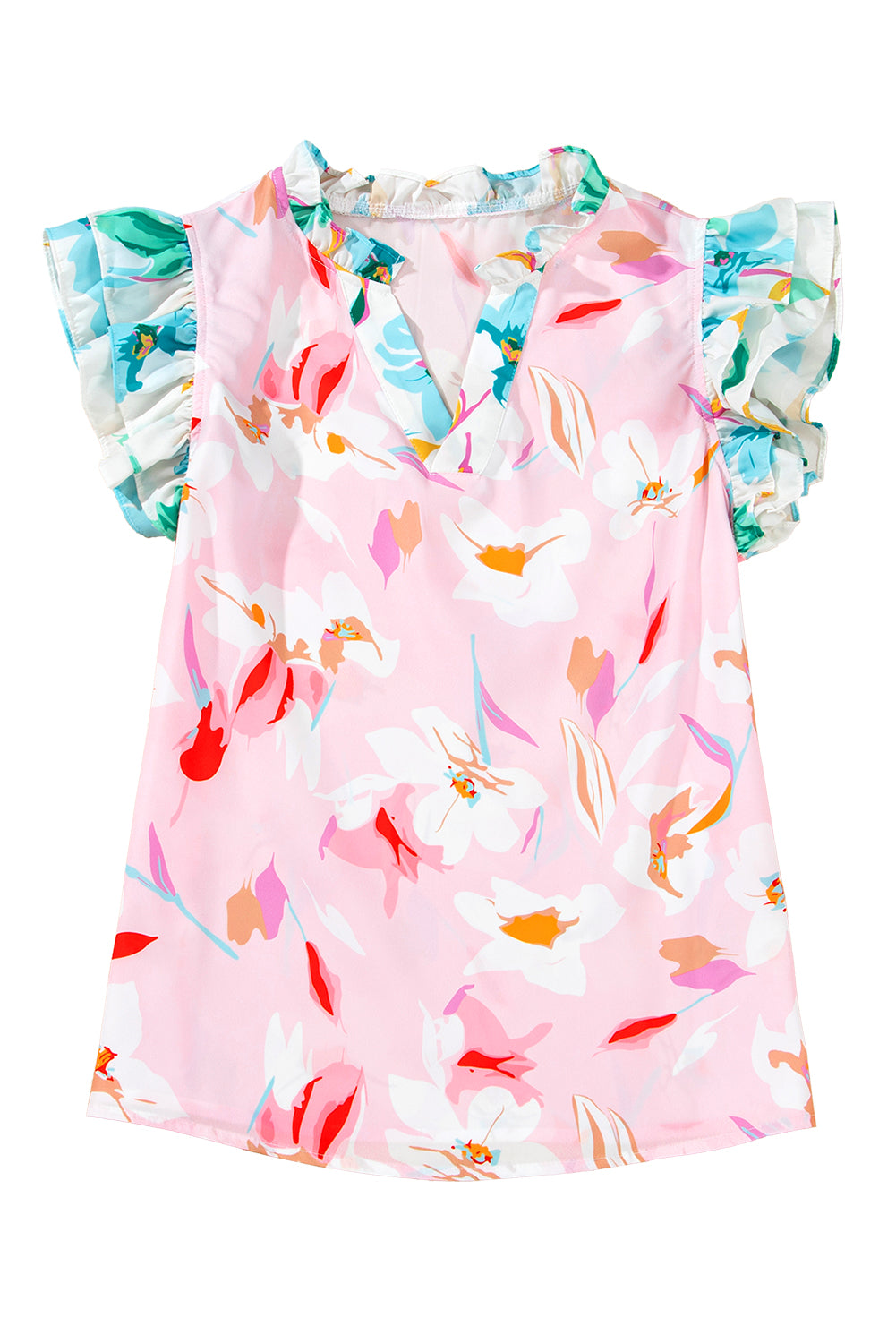 Pink Floral Print Knotted Shoulder Smocked Maxi Dress