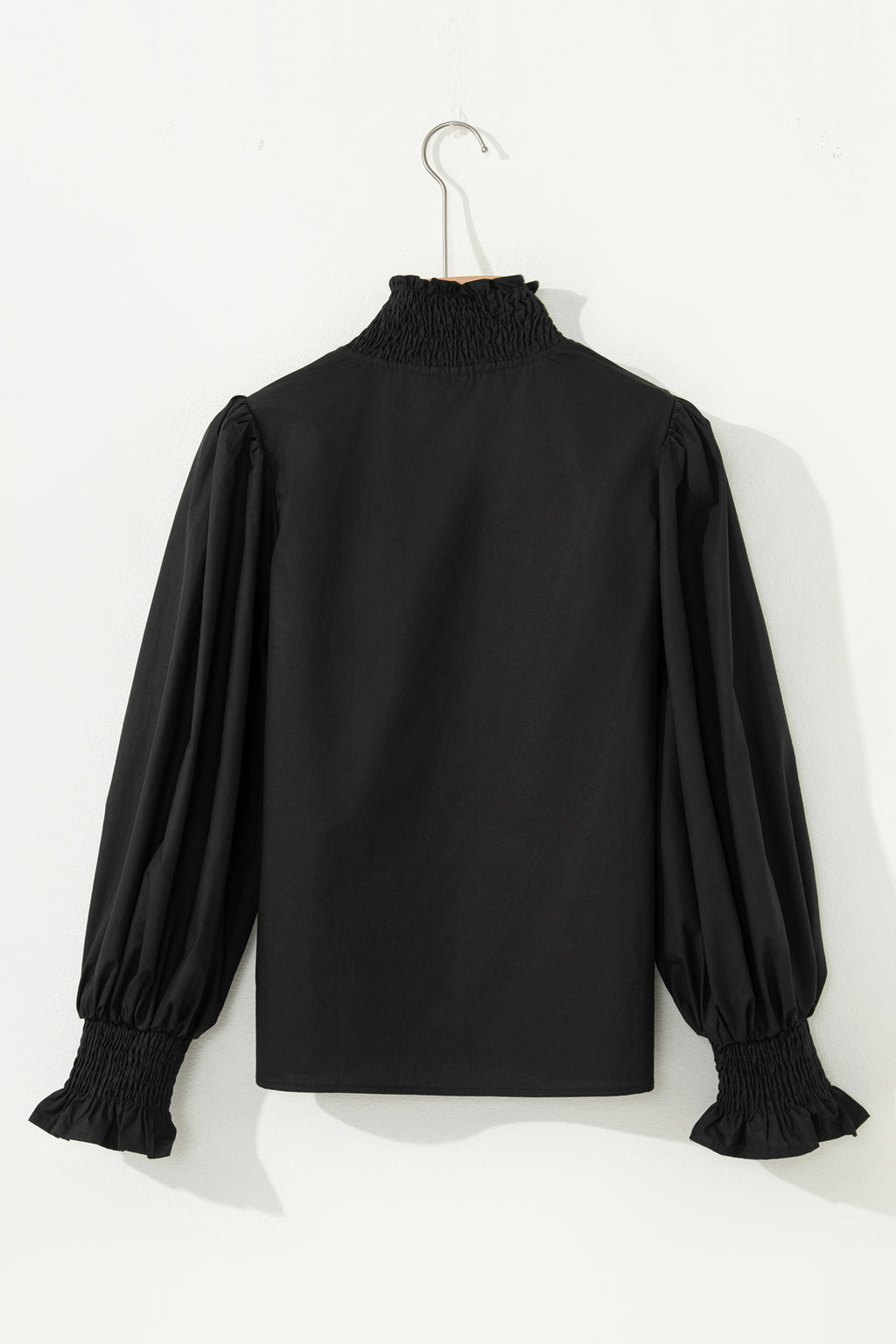 Evergreen Puffy Flounce Sleeve Leopard Trim V Neck Blouse