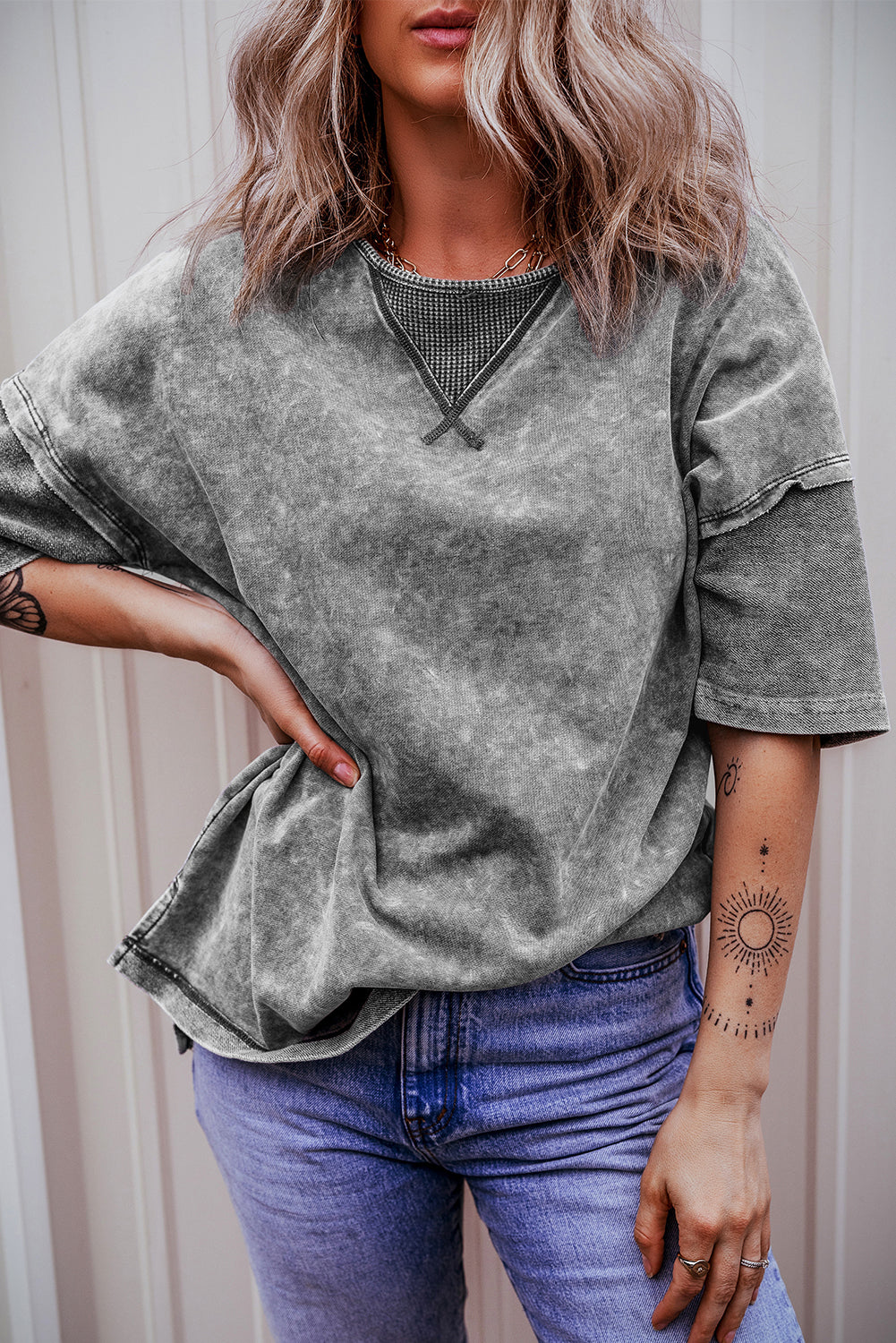 Orchid Petal Mineral Wash Drop Shoulder Pullover Sweatshirt