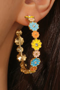 Gold Flower Rhinestone Decor Plated Alloy Hook Earrings