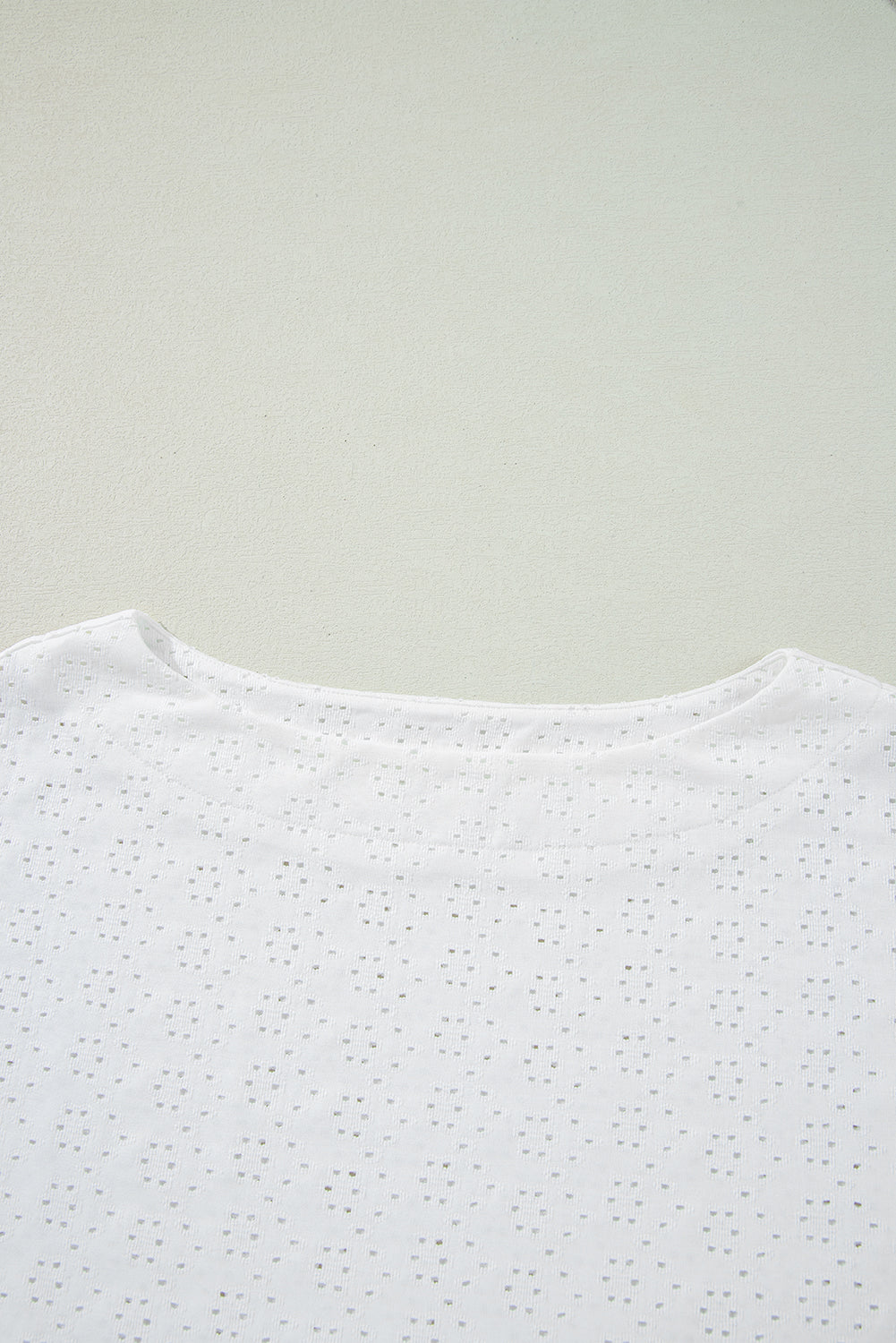 White Eyelet Pattern Boat Neck Casual Tee