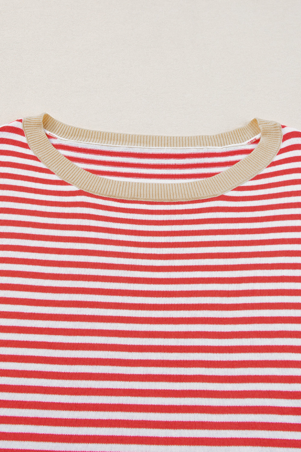 Fiery Red Striped Contrast Trimmed Drop Shoulder Sweater