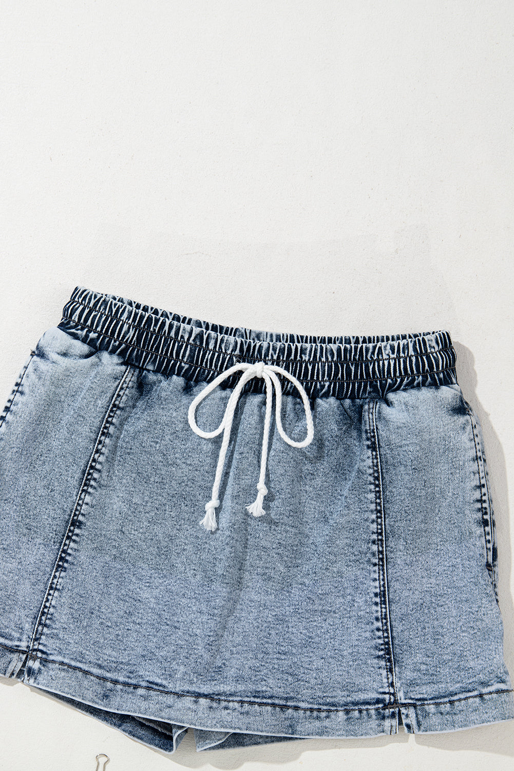 Brown Leopard Print Elastic Waistband Drawstring Denim Skort