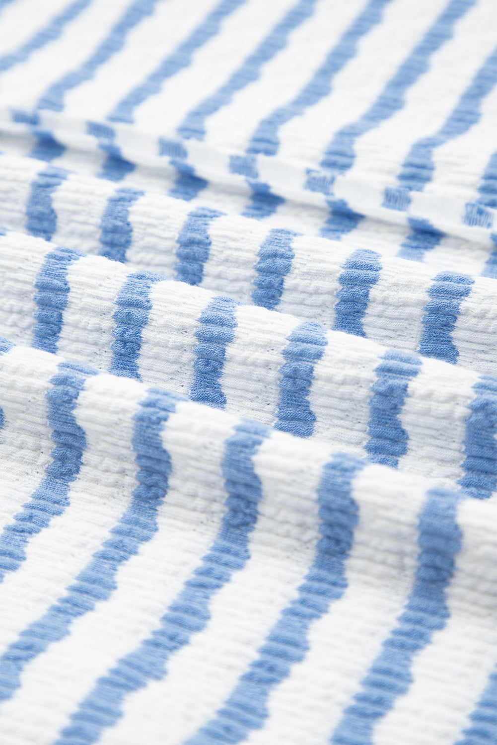 Sky Blue Stripe Half Button Collared Chest Pockets Loose Fit Blouse