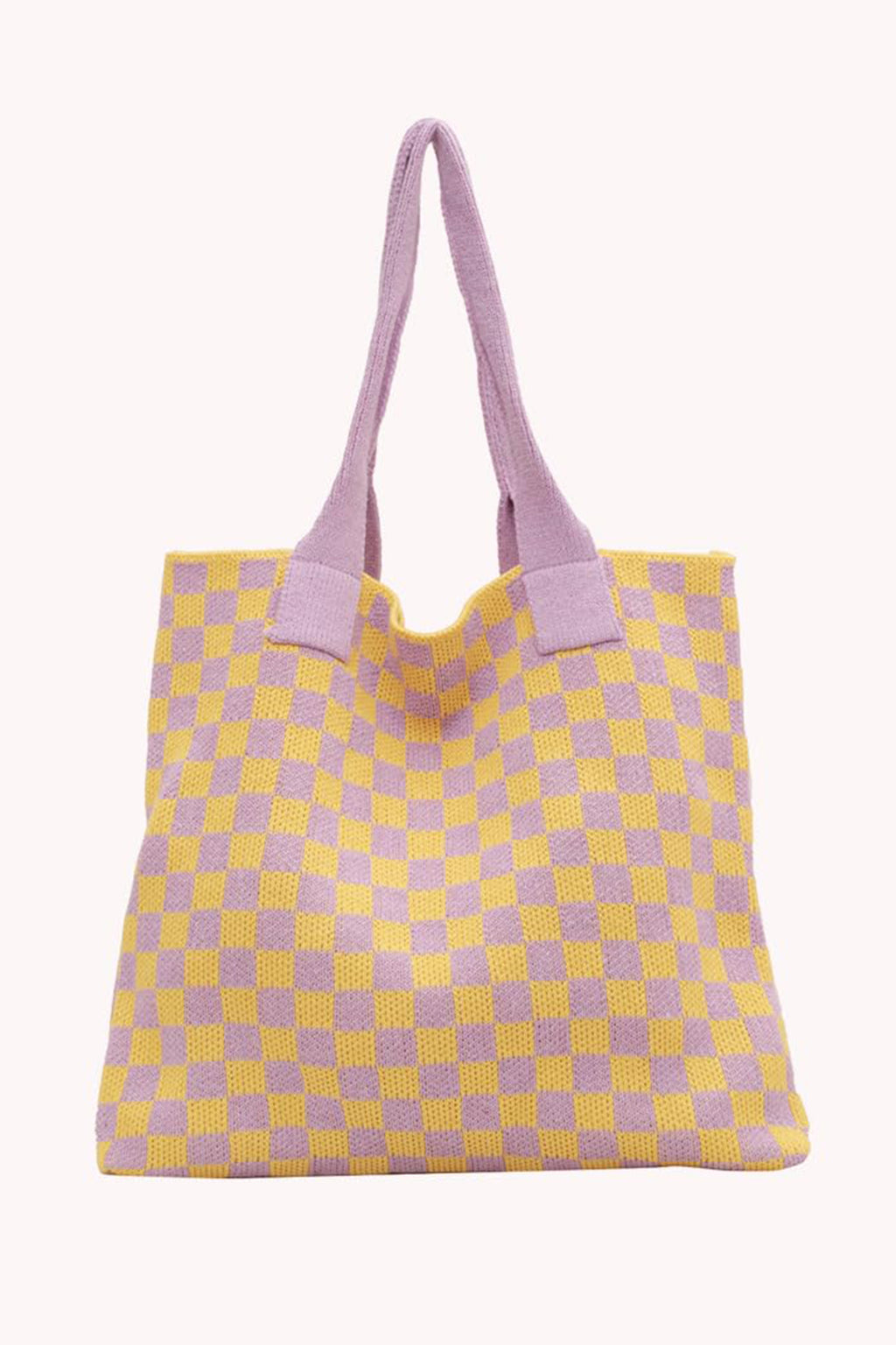 Color black Checkered Knit Eco-Friendly Tote Bag