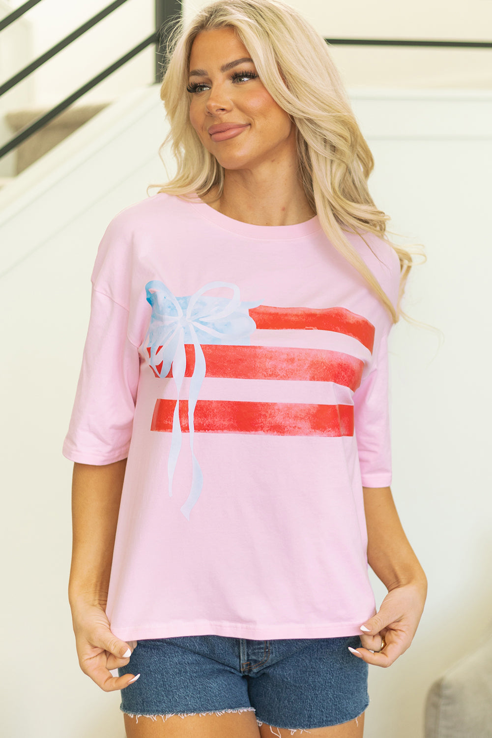 Myosotis Flag Bow Graphic Crewneck Tee