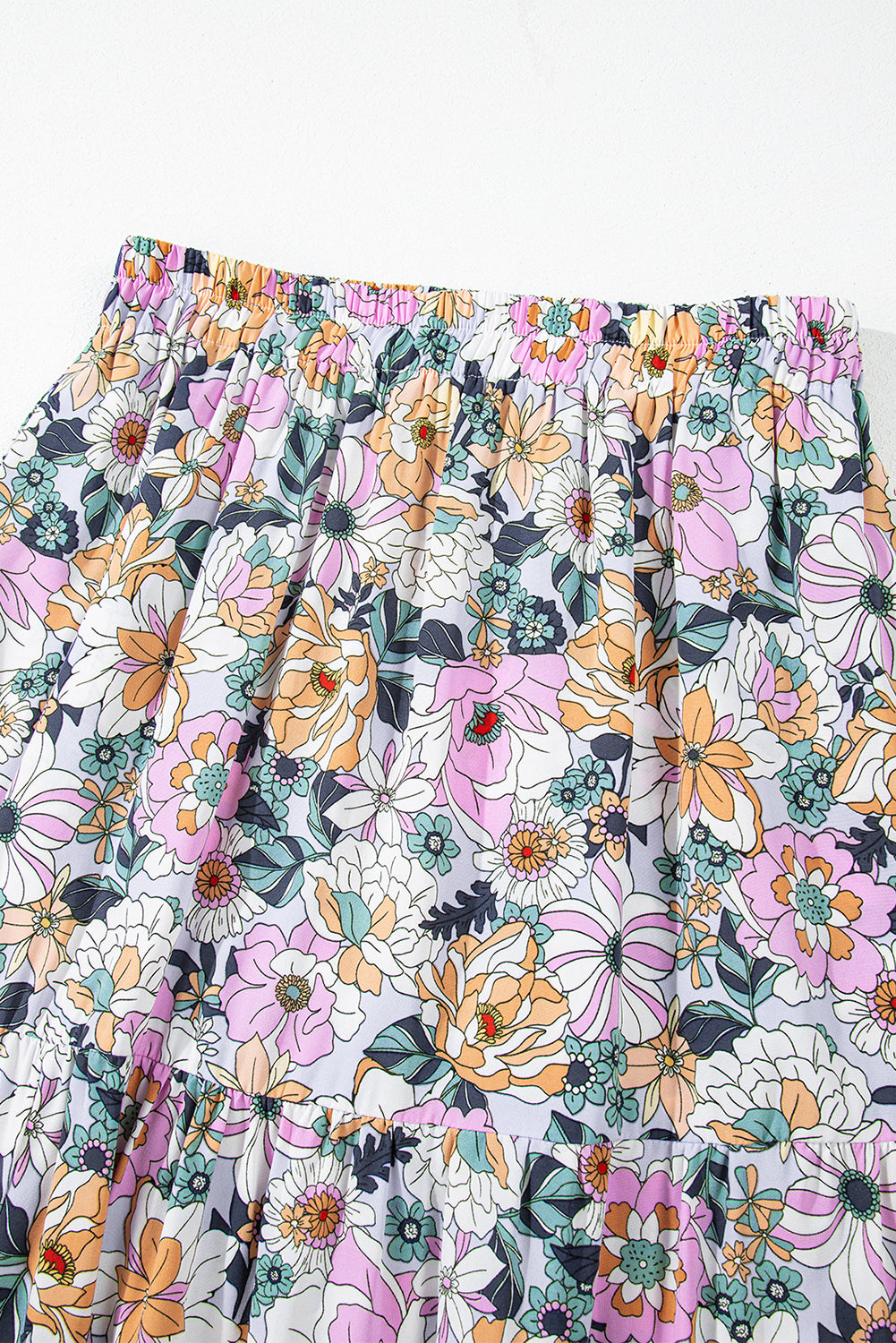 Orange Bohemian Floral Print Tiered Maxi Skirt with Split