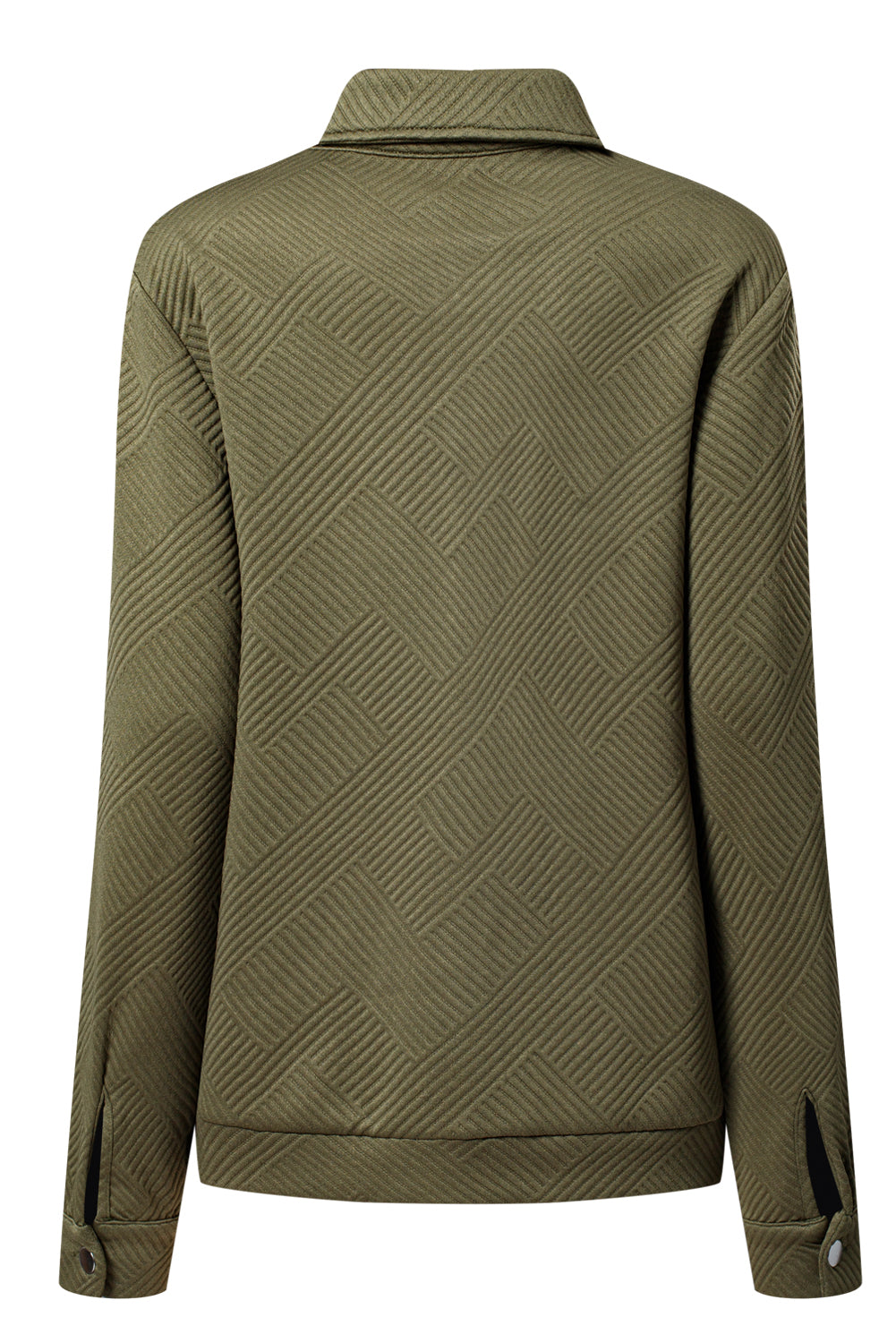 Coffee Solid Color Zip Up Button Flap Pocket Shirt Collar Jackets