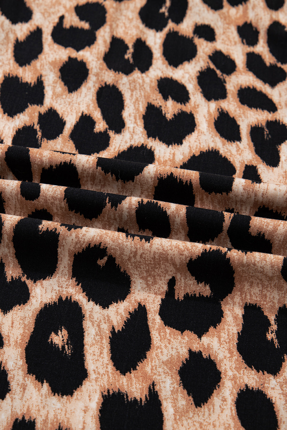 Four Leaf Clover Collared V Neck Smocked Detail Contrast Leopard Trim Bracelet Sleeve Long Dress