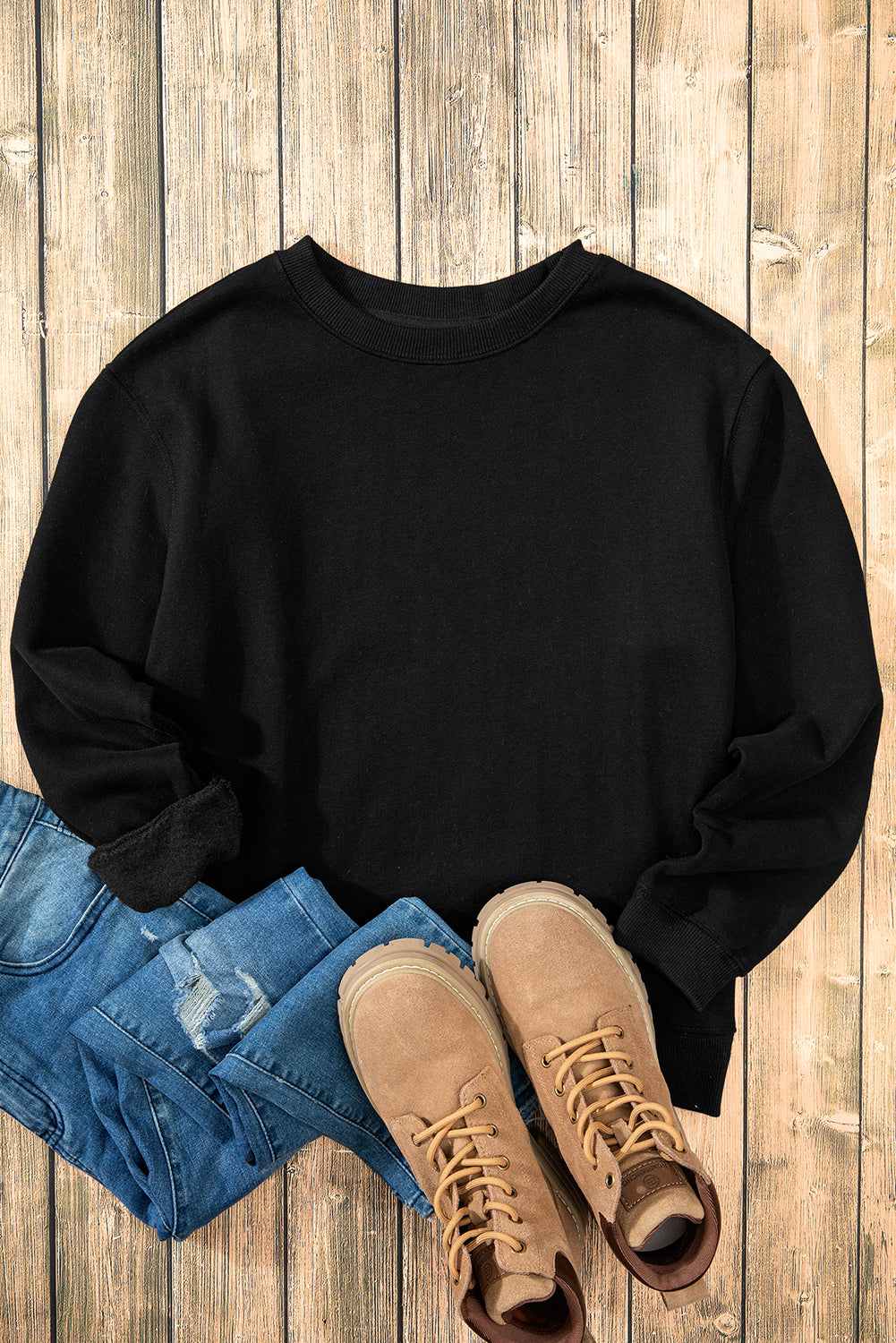 Russet Orange Solid Fleece Lined Drop Shoulder Terry Sweatshirt