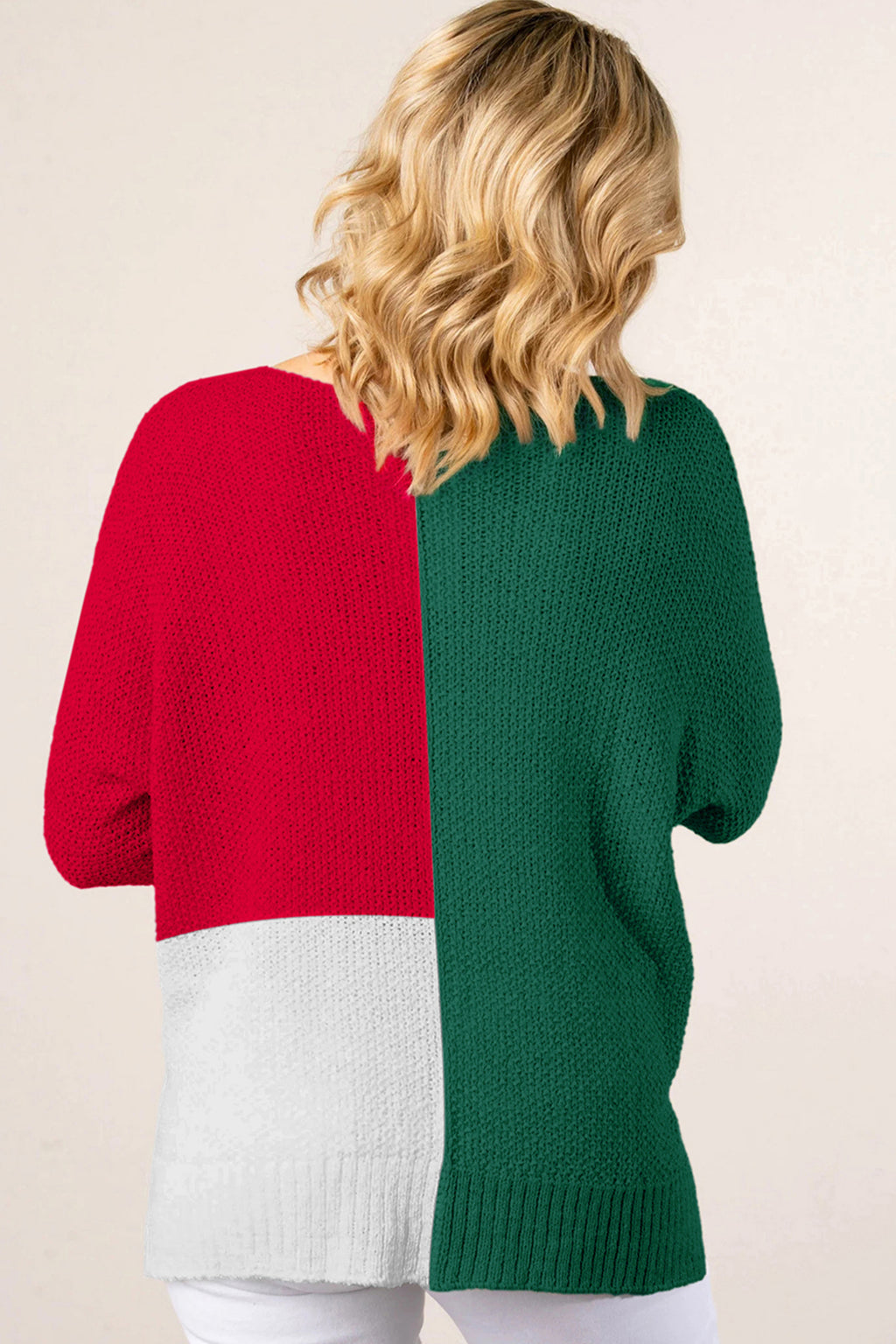 Black Color Block Knit V Neck Loose Sweater