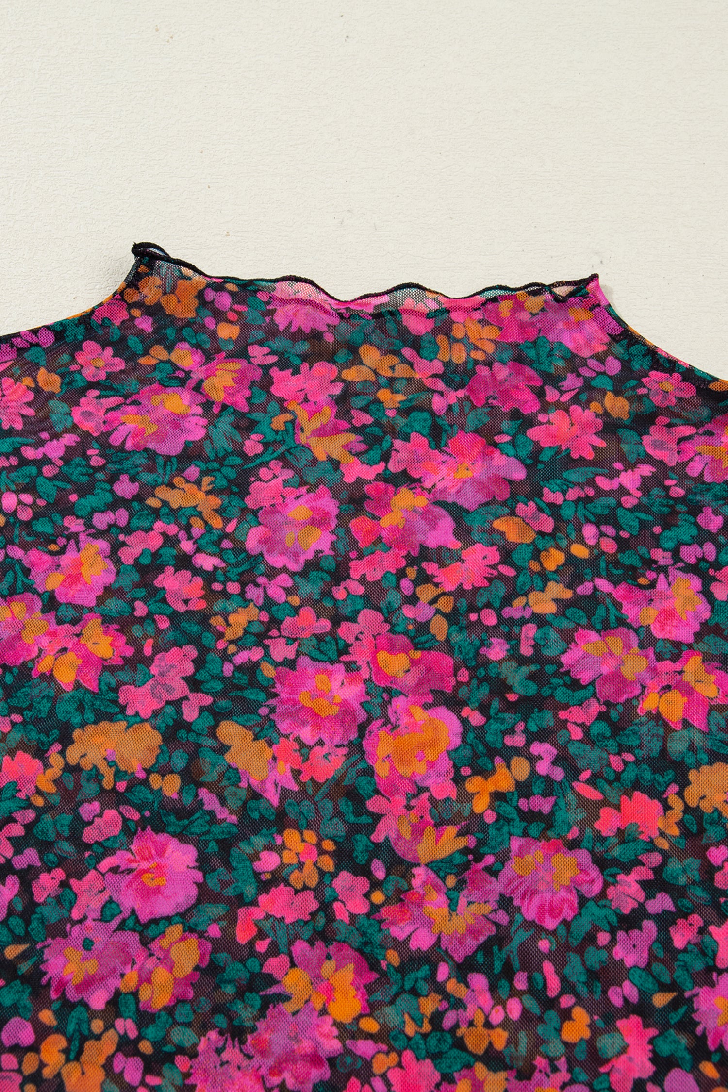 Rose Retro Floral Printed Mesh Short Sleeve Top