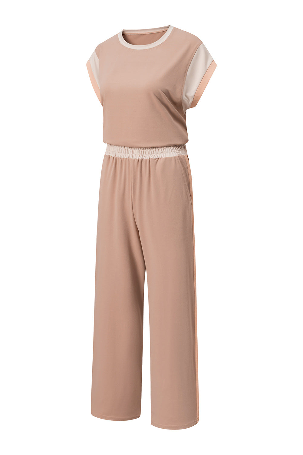 White Color Block Detail Casual Two-piece Set