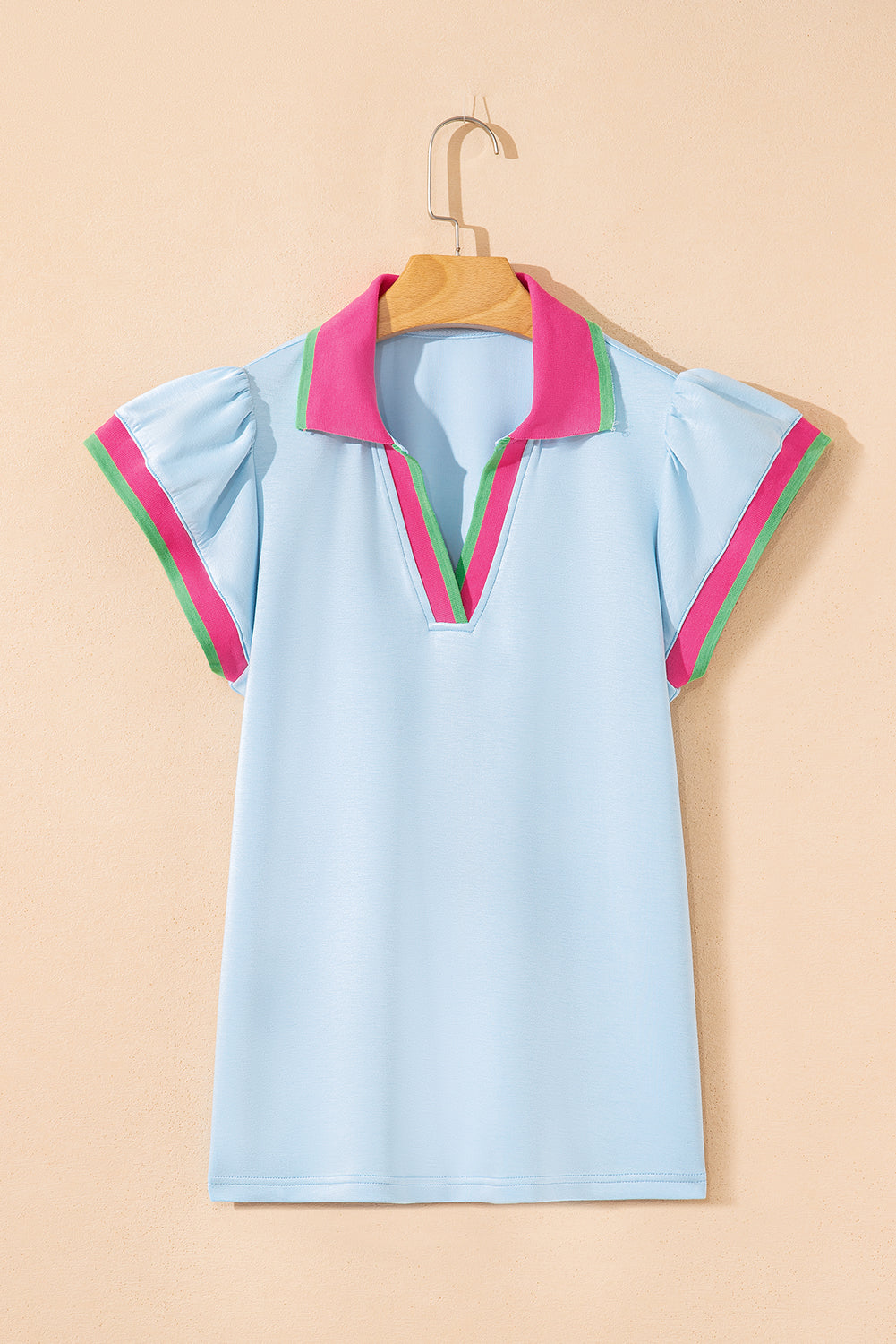 White Colorblock Edge Cap Sleeve Collared Top 2 Piece Skirt Set