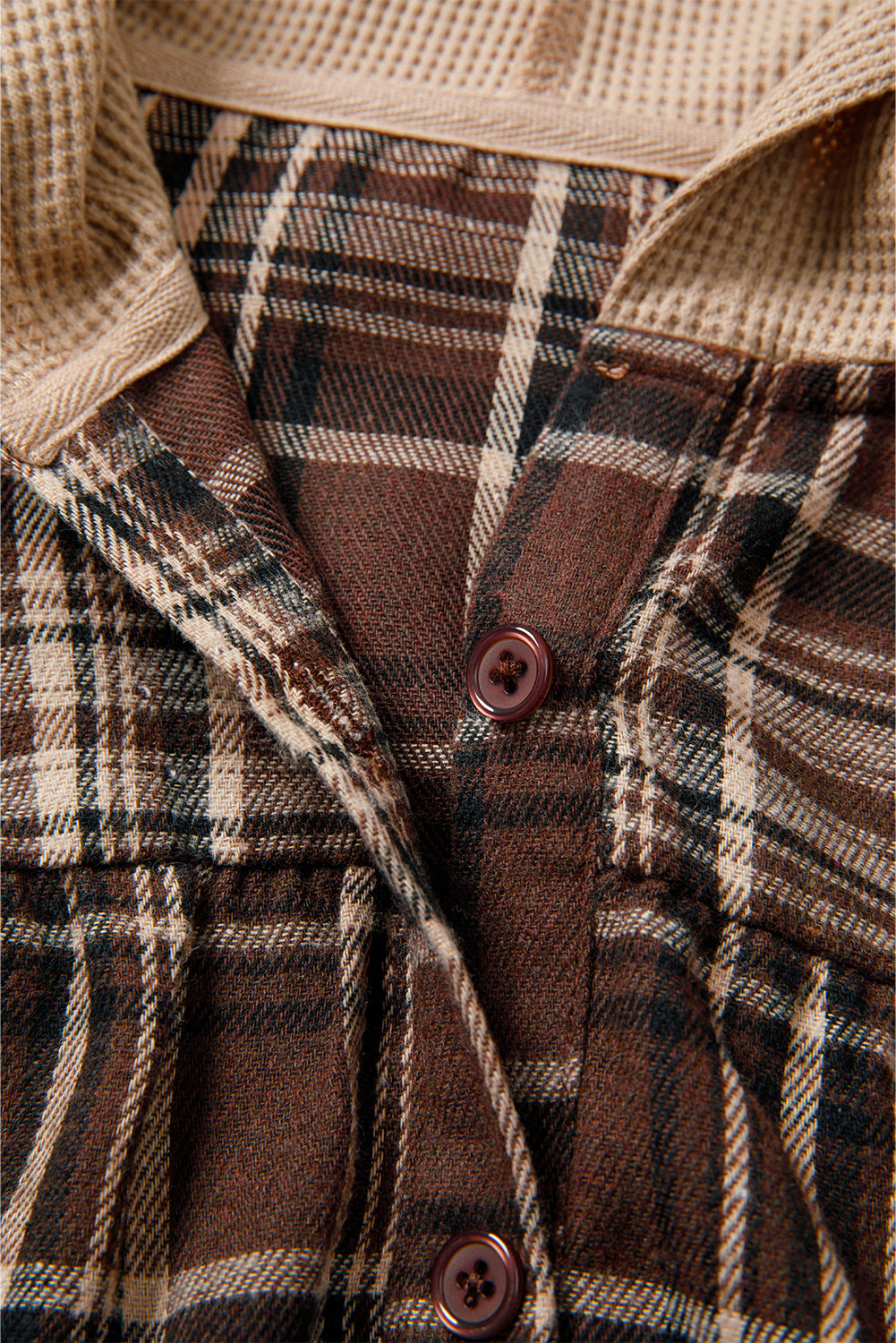 Gray Plaid Patchwork Long Sleeve Button Hooded Blouse