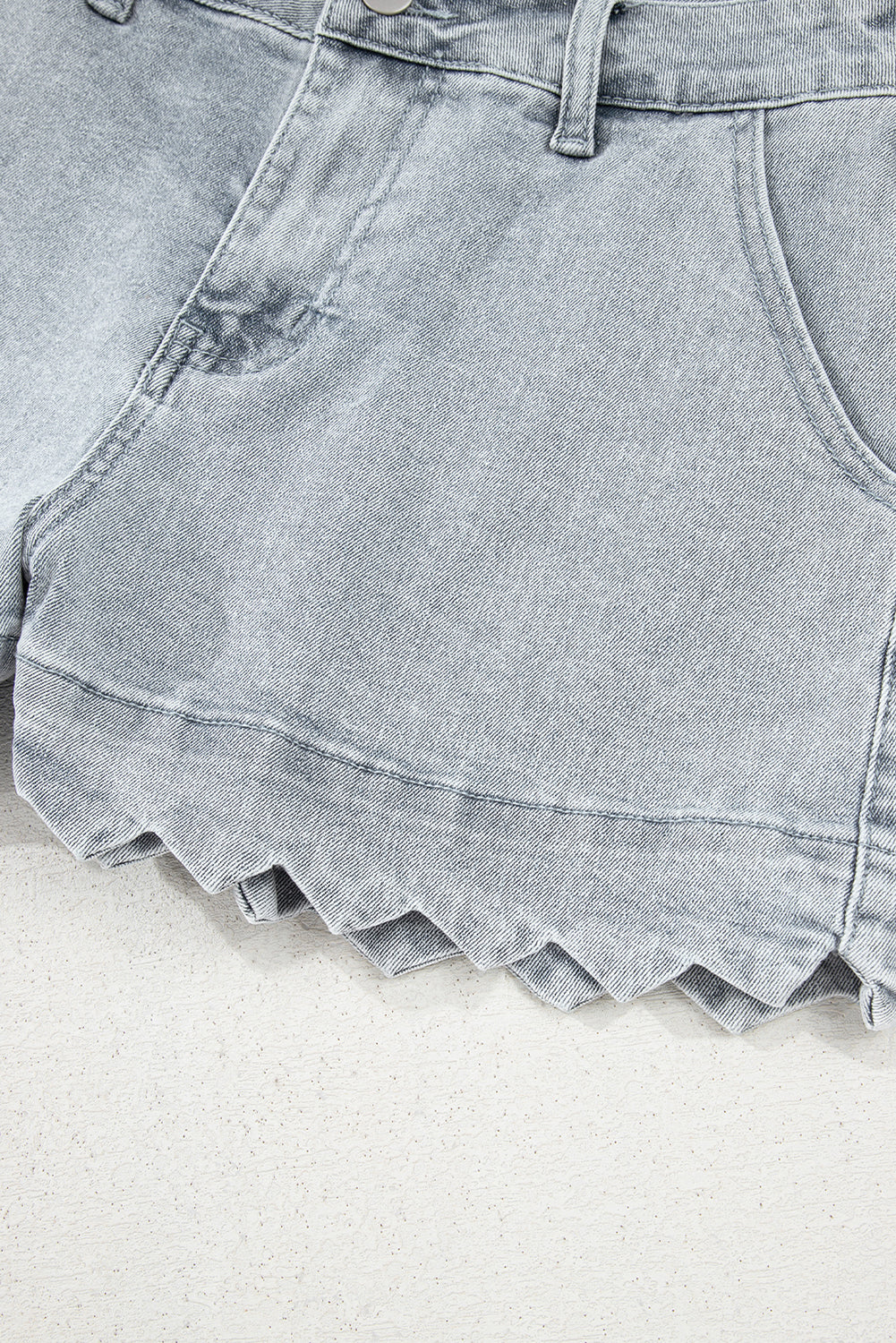 Sail Blue Scalloped Hemline Acid Wash High Waist Denim Shorts