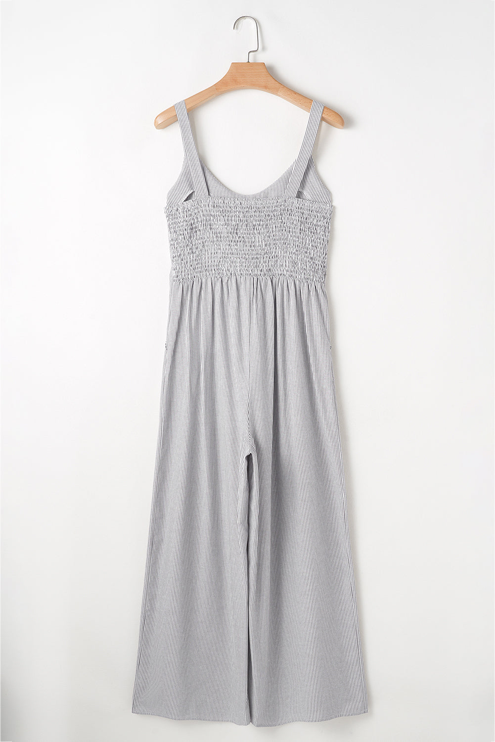 Black Stripe Half Buttoned Sleeveless Wide Leg Jumpsuit