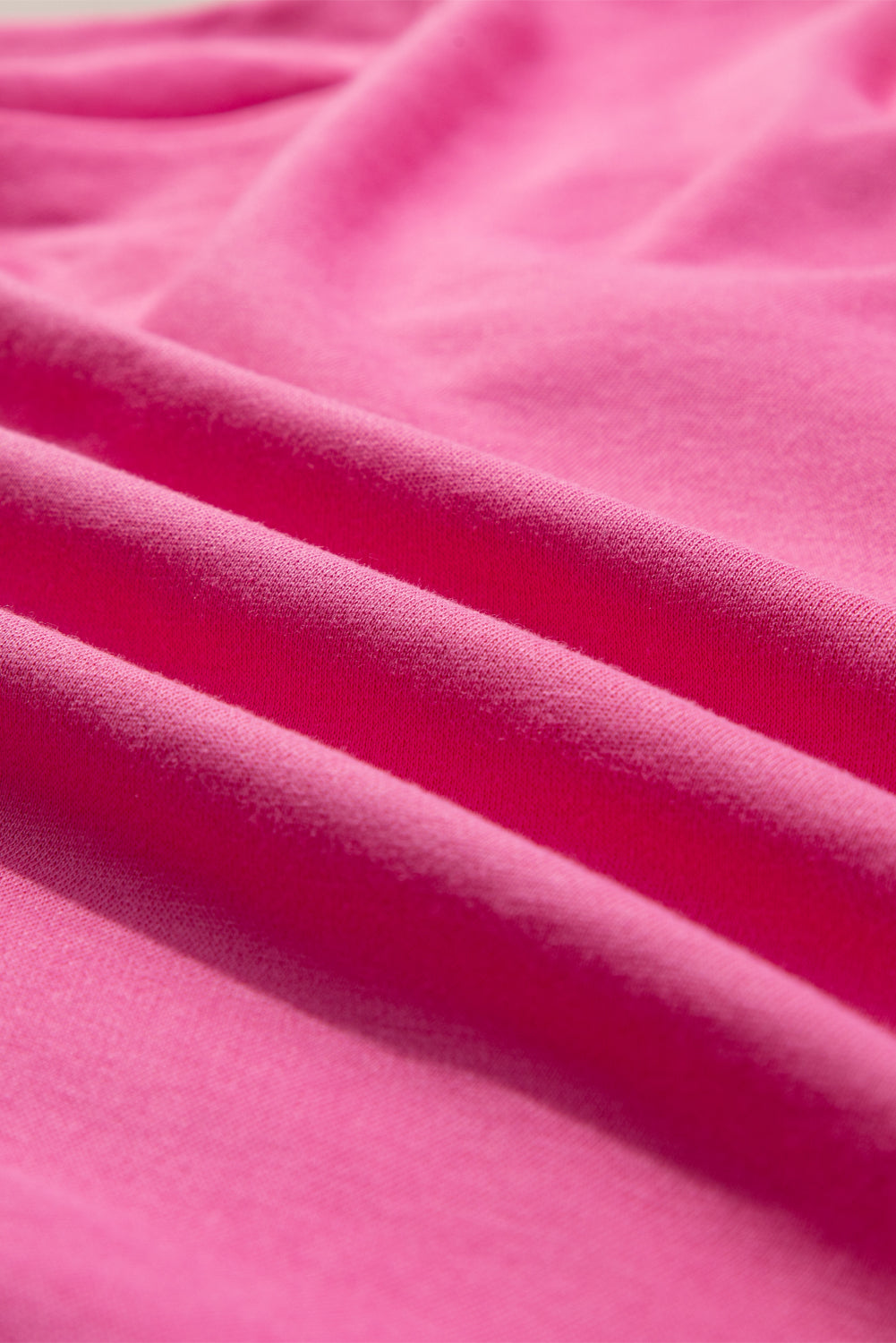 Strawberry Pink Contrasting Color Ribbon Bow Front Patch Loose Tee with Slits