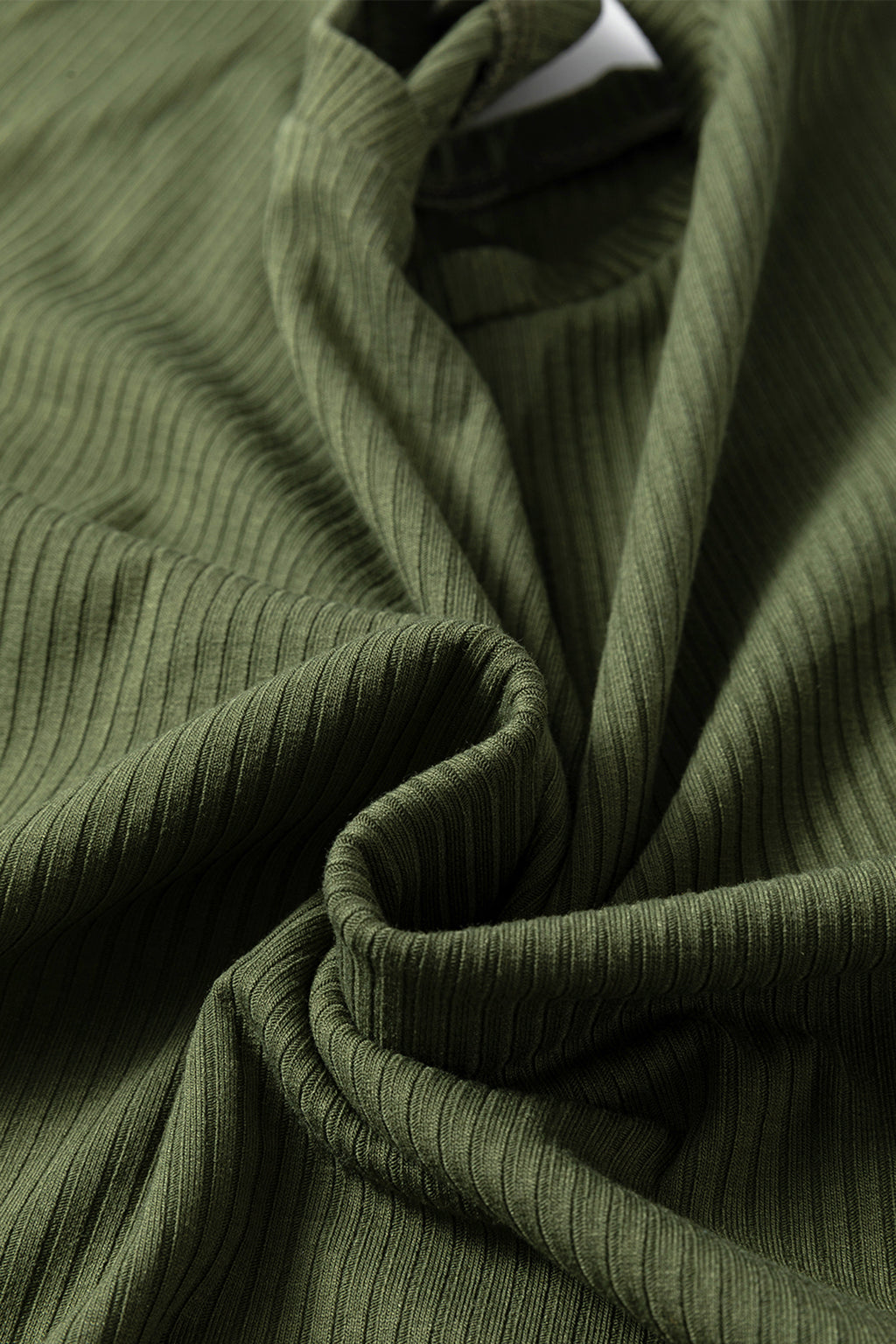 Blackish Green Solid Color Ribbed Ruffled Short Sleeve T Shirt