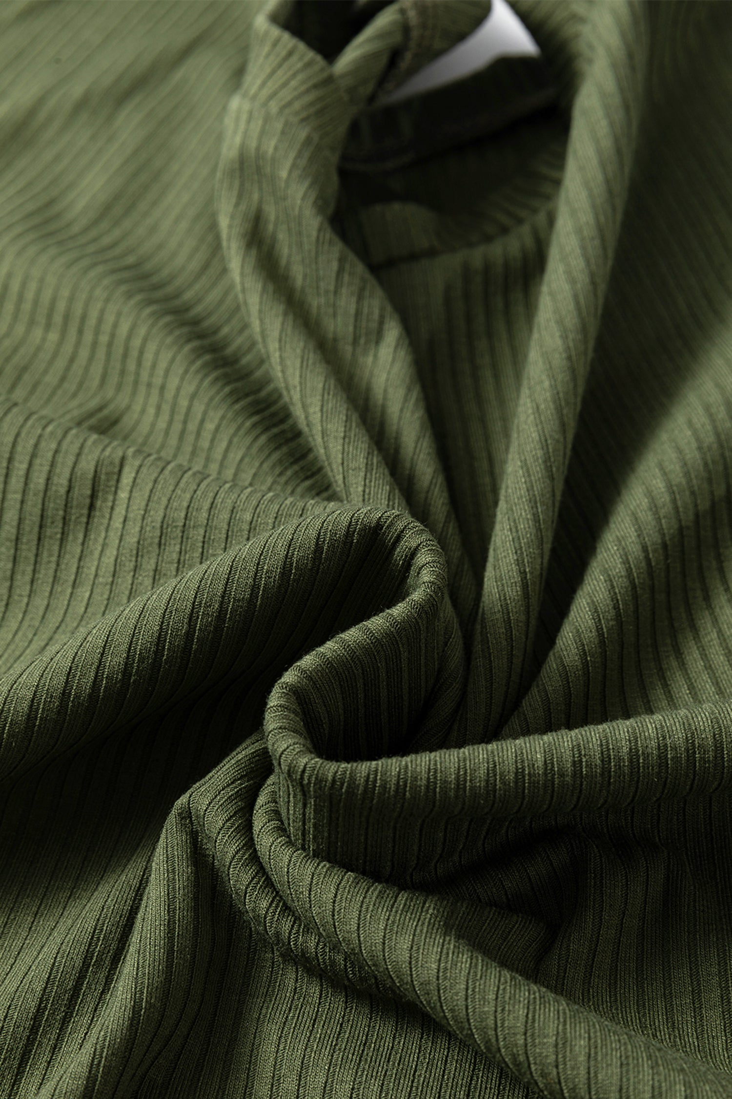 Blackish Green Solid Color Ribbed Ruffled Short Sleeve T Shirt