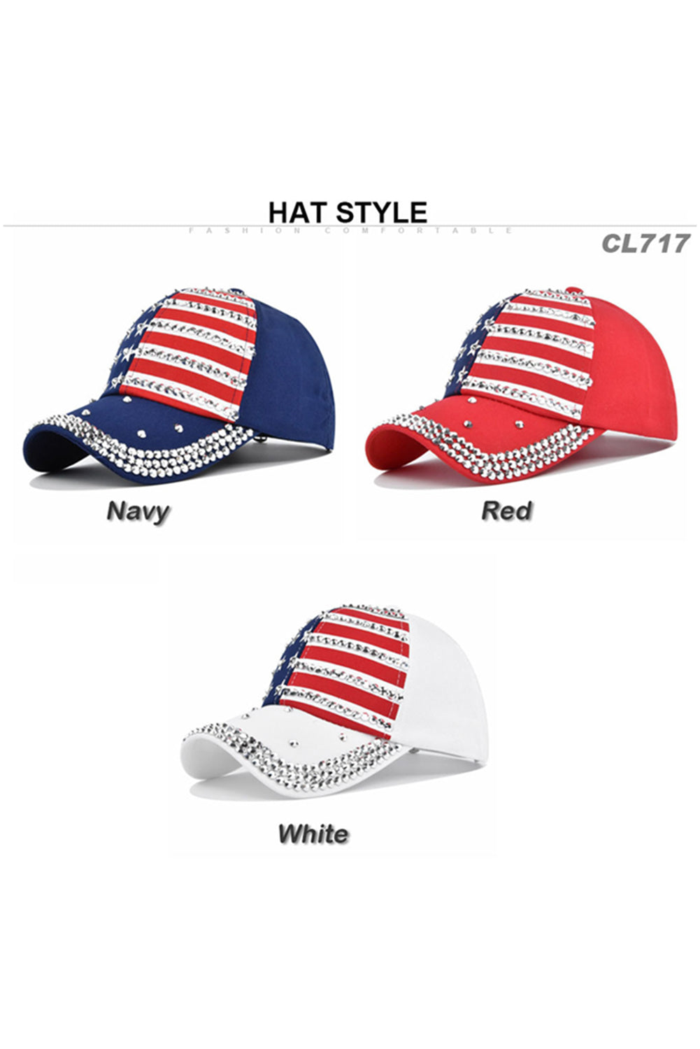Fiery Red American Flag Rhinestone Decor Baseball Cap