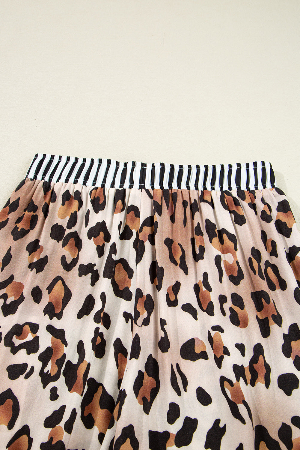 Dearlove Khaki Leopard Print Colorblock Striped Edge Shirt and Pants Pajama Set