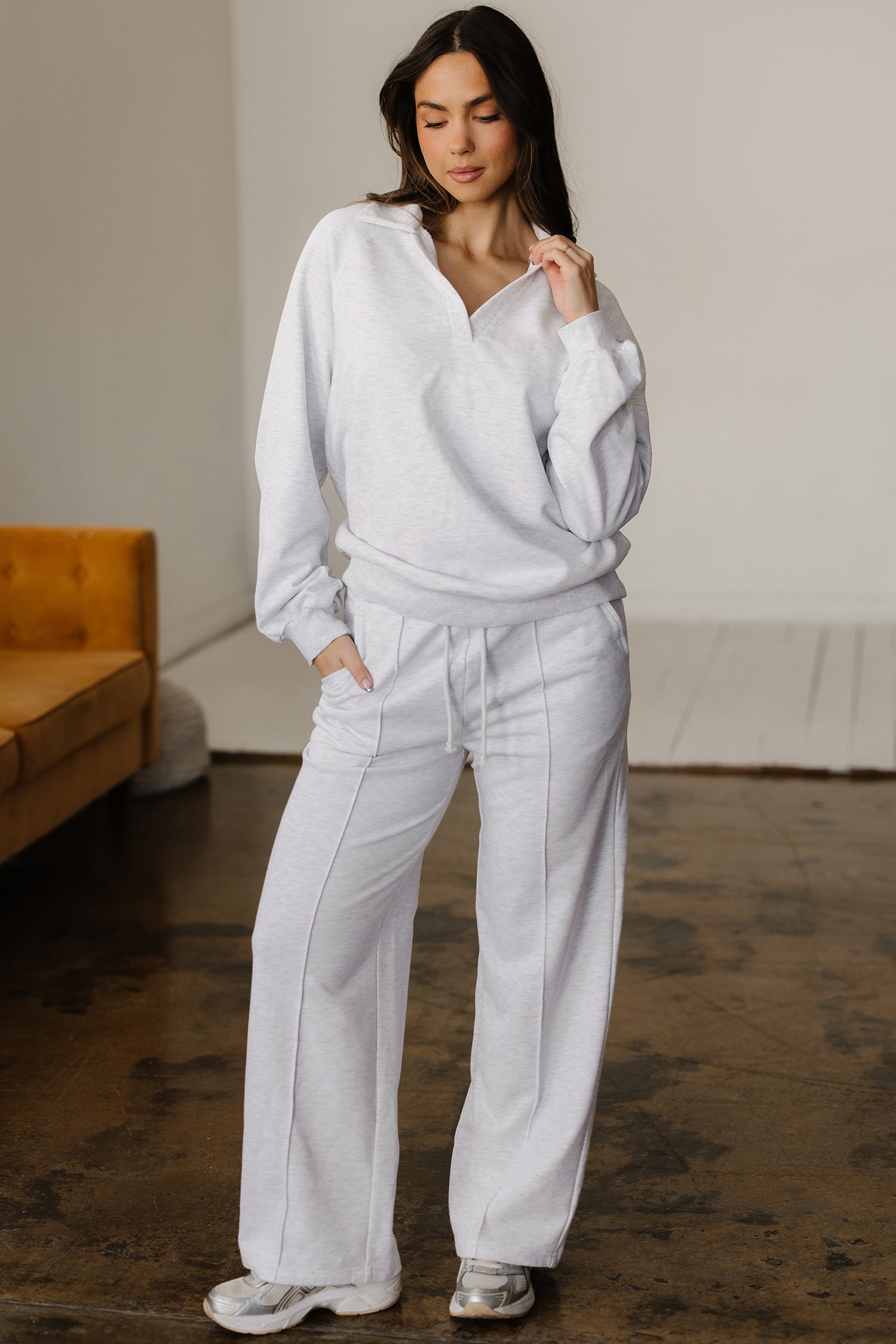 Light Grey Polo Tee Casual Pant Set