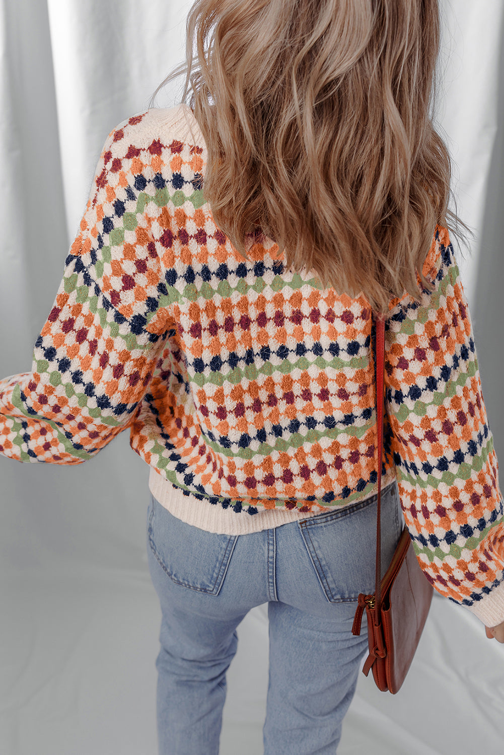 Gray Dotty Pattern Knit Button Front V Neck Sweater Cardigan
