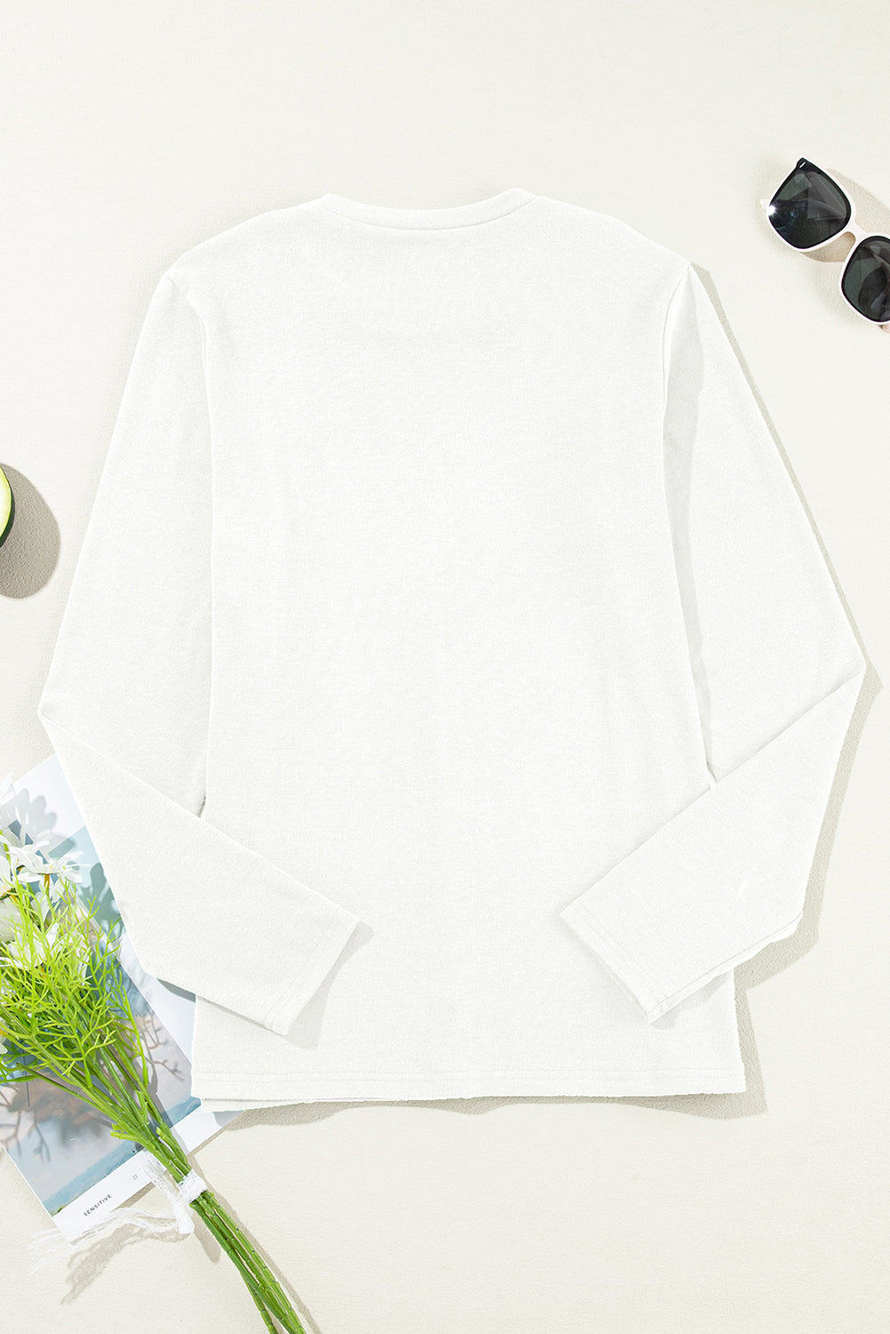 Chicory Coffee Solid Exposed Seam Crew Neck Long Sleeve Top
