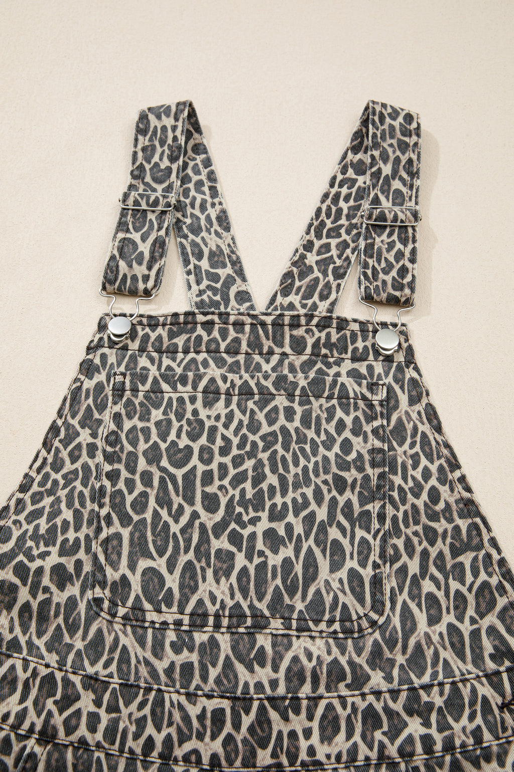 Brown  Leopard Print Straight Leg Loose Denim Overall Jumpsuit