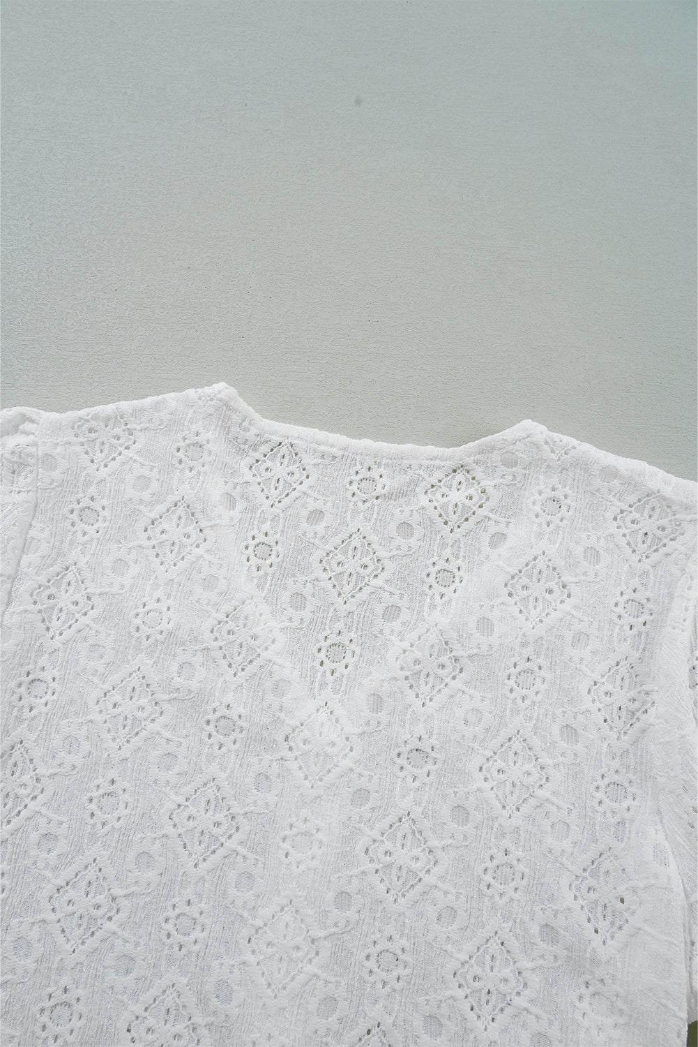 White Lace Puff Sleeve V Neck Button Up Shirt